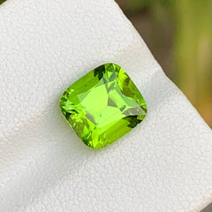 3.45 Carats Loose Apple Green Peridot Natural Cushion Cut Stone From Pakistan