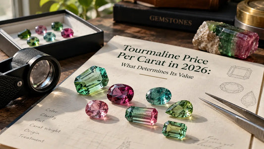 Natural tourmaline gemstones in green, pink and blue illustrating tourmaline price per carat in 2026