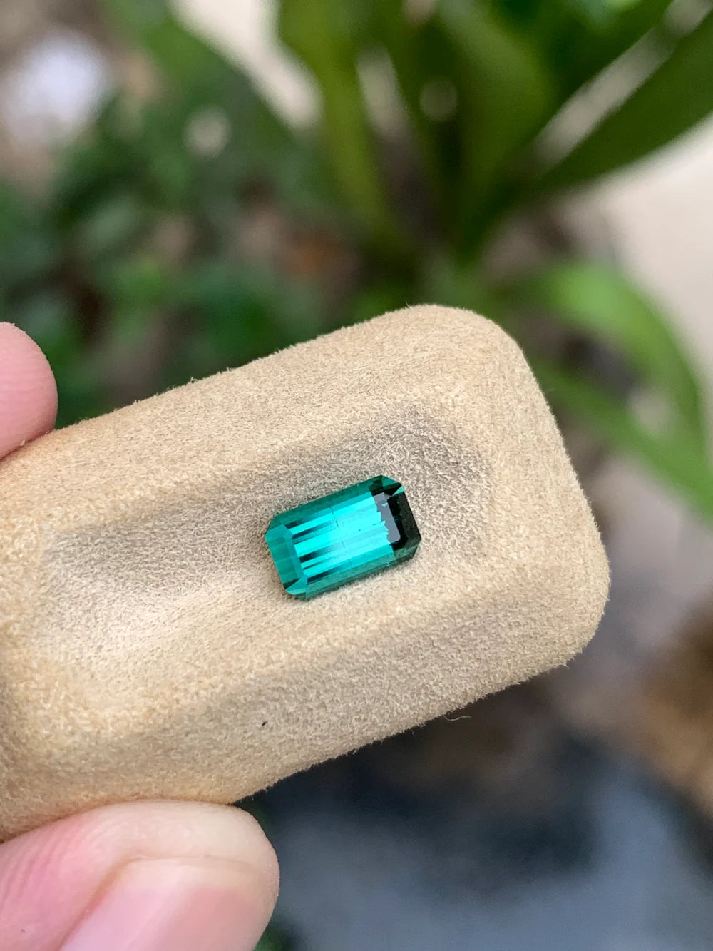 1.15 Ct bluish green tourmaline emerald cut gemstone
