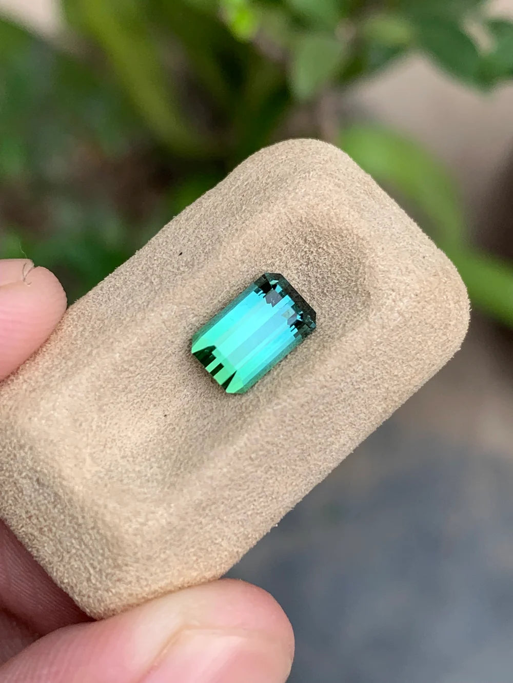 Natural blue green bicolor Tourmaline Emerald Cut