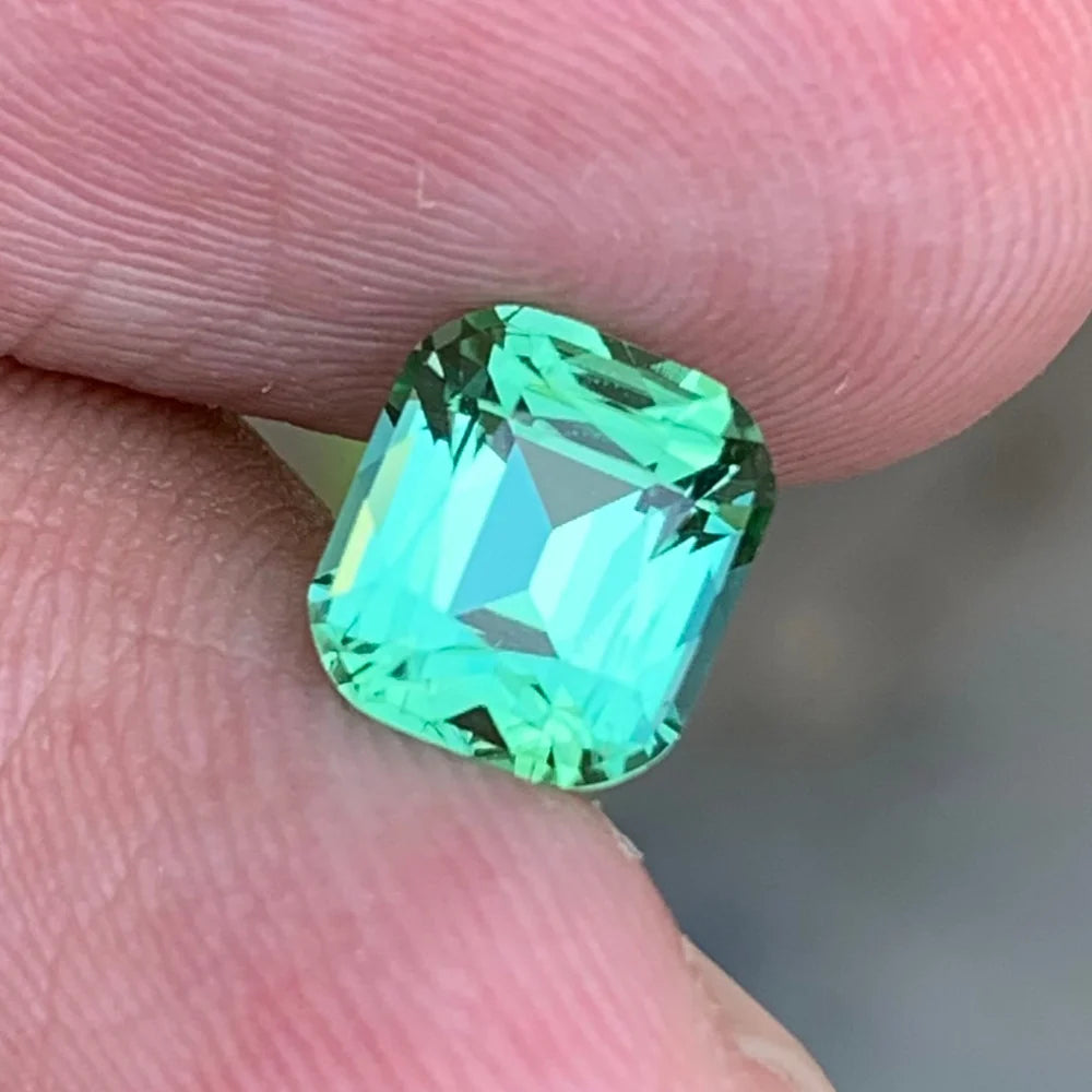Cushion cut mint green tourmaline gemstone