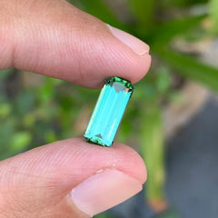 2.50 Carats Bluish Green Tourmaline Natural Loose Emerald Cut Stone From Afghanistan