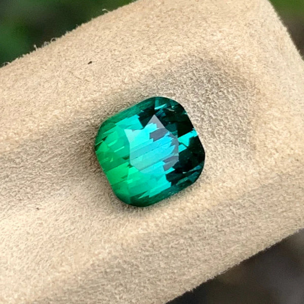 Blue green tourmaline cushion cut loose stone