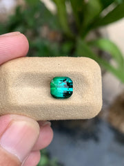 2.60 Ct blue green bicolor tourmaline cushion cut gemstone