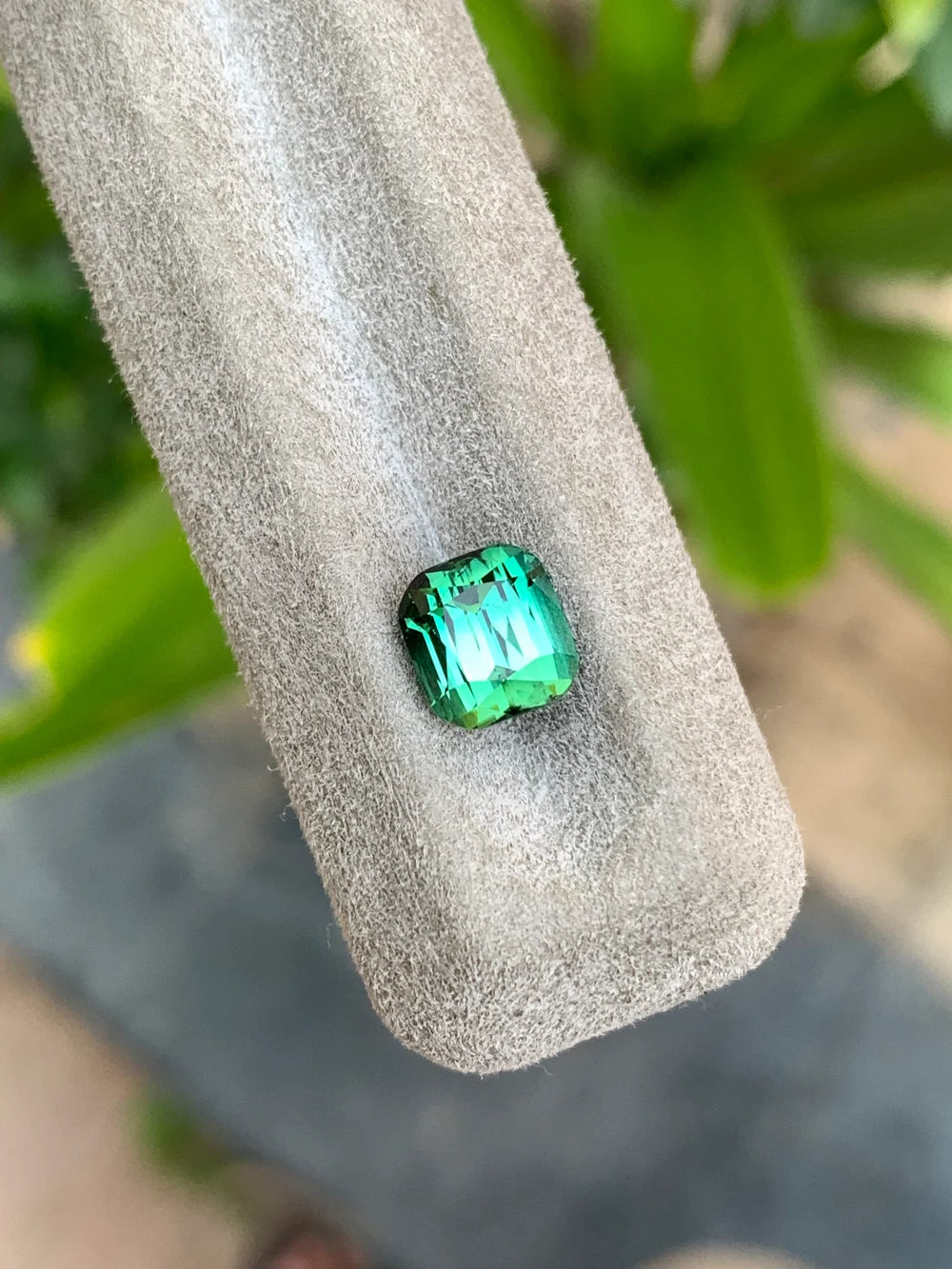 Bicolor bluish green tourmaline cushion cut loose gemstone