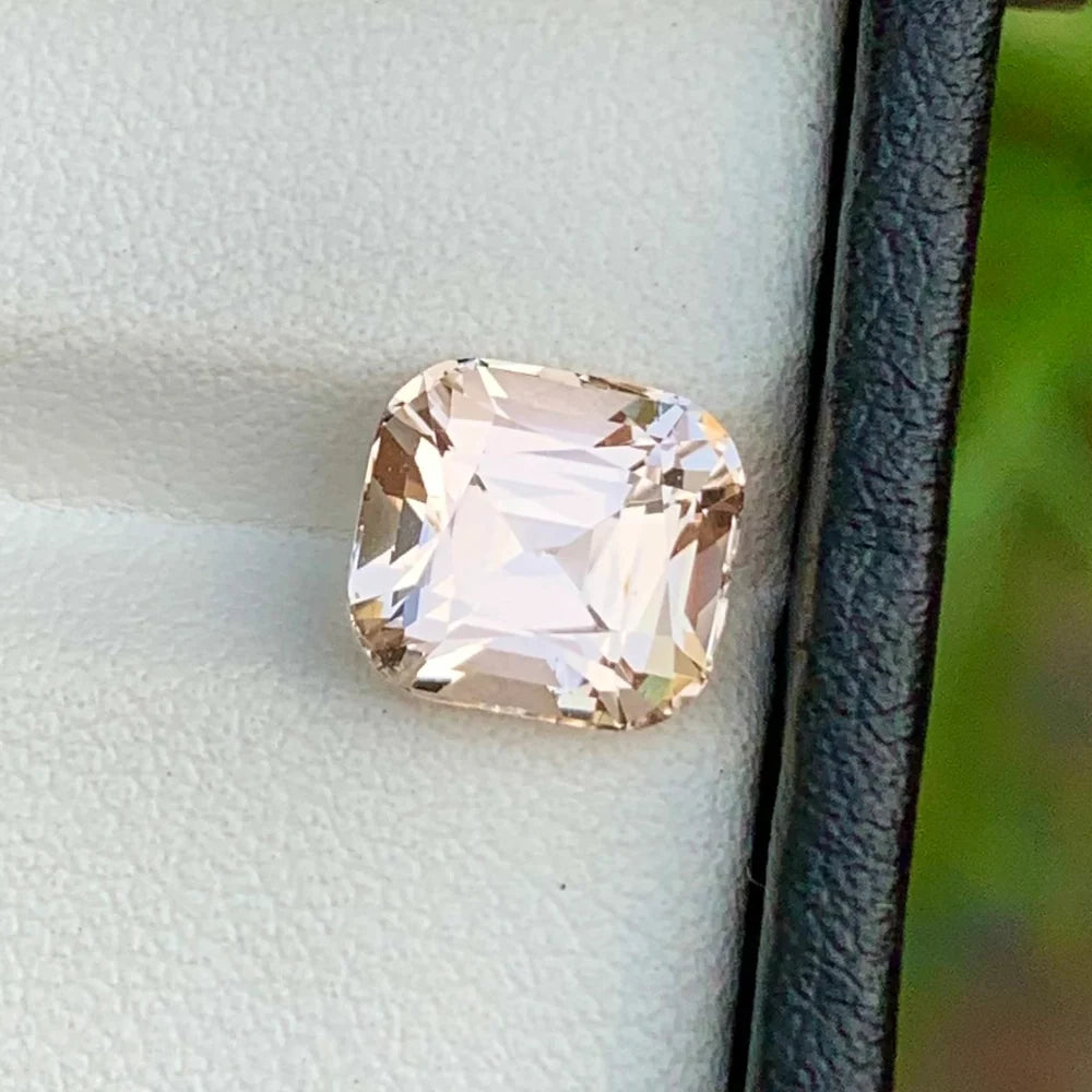 Shop a 3.80 Ct light golden Morganite from Afghanistan with a beautiful cushion cut. A stunning loose Morganite gemstone for custom jewelry.