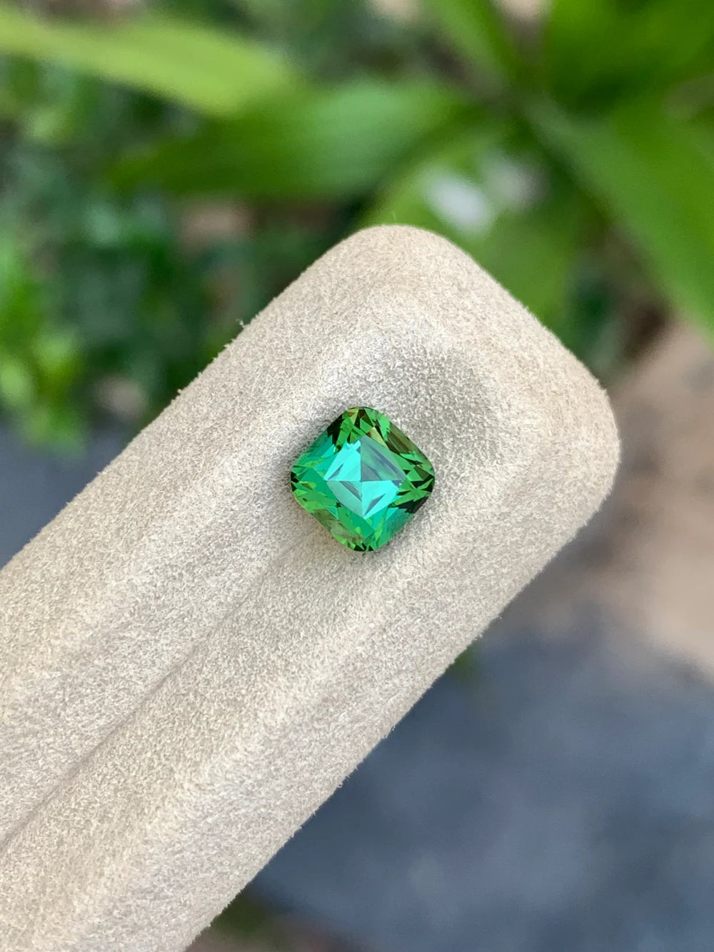 1.95 Ct untreated green tourmaline cushion cut close-up