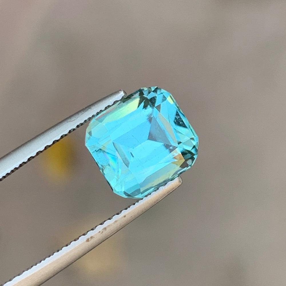 3.70 carat seafoam blue tourmaline cushion cut gemstone