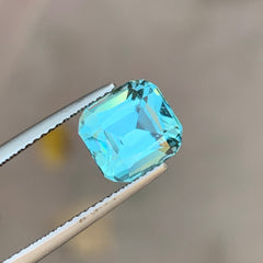 3.70 carat seafoam blue tourmaline cushion cut gemstone
