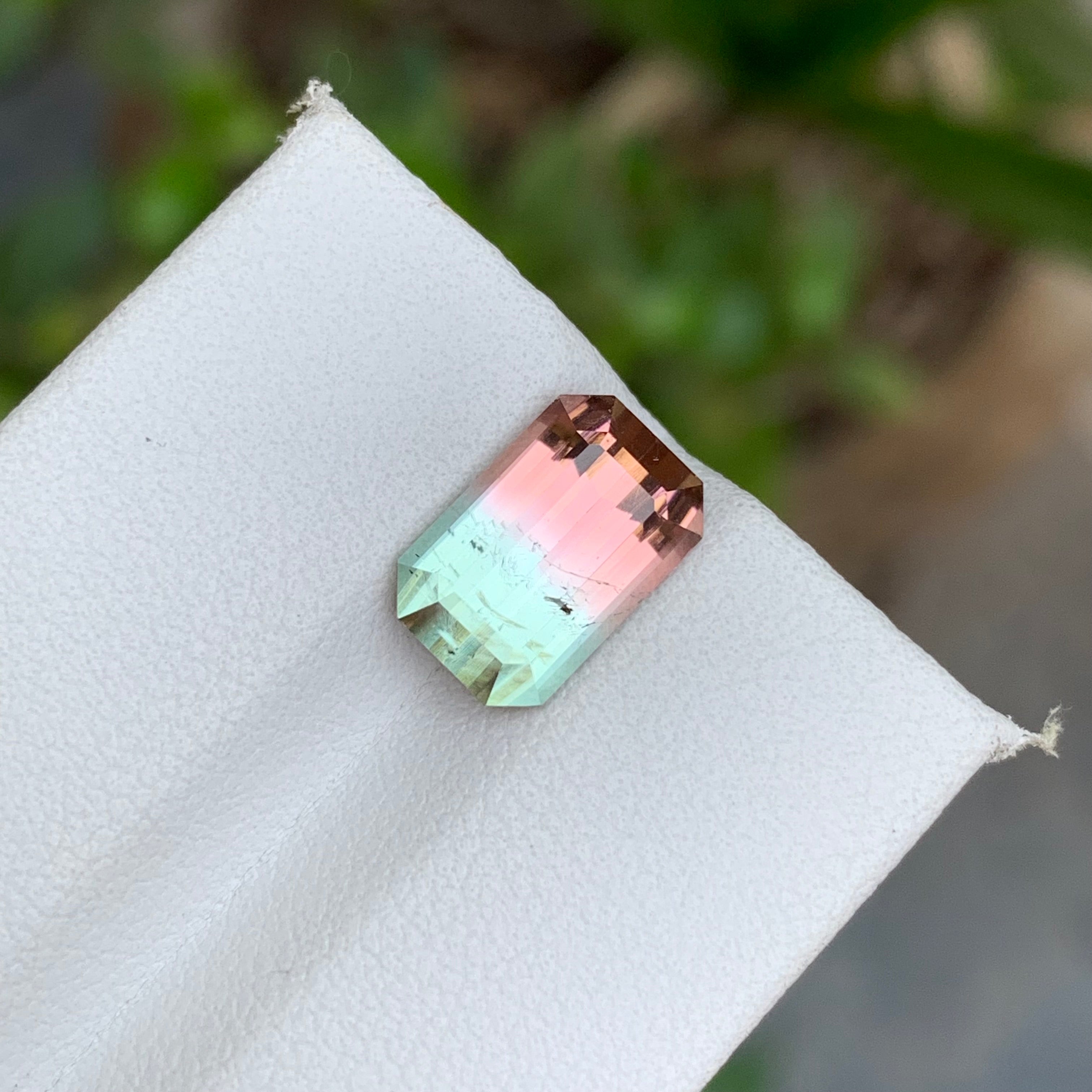 3.70 Carats Bicolor Tourmaline Emerald Cut - Loose Afghan Multicolor Gemstone