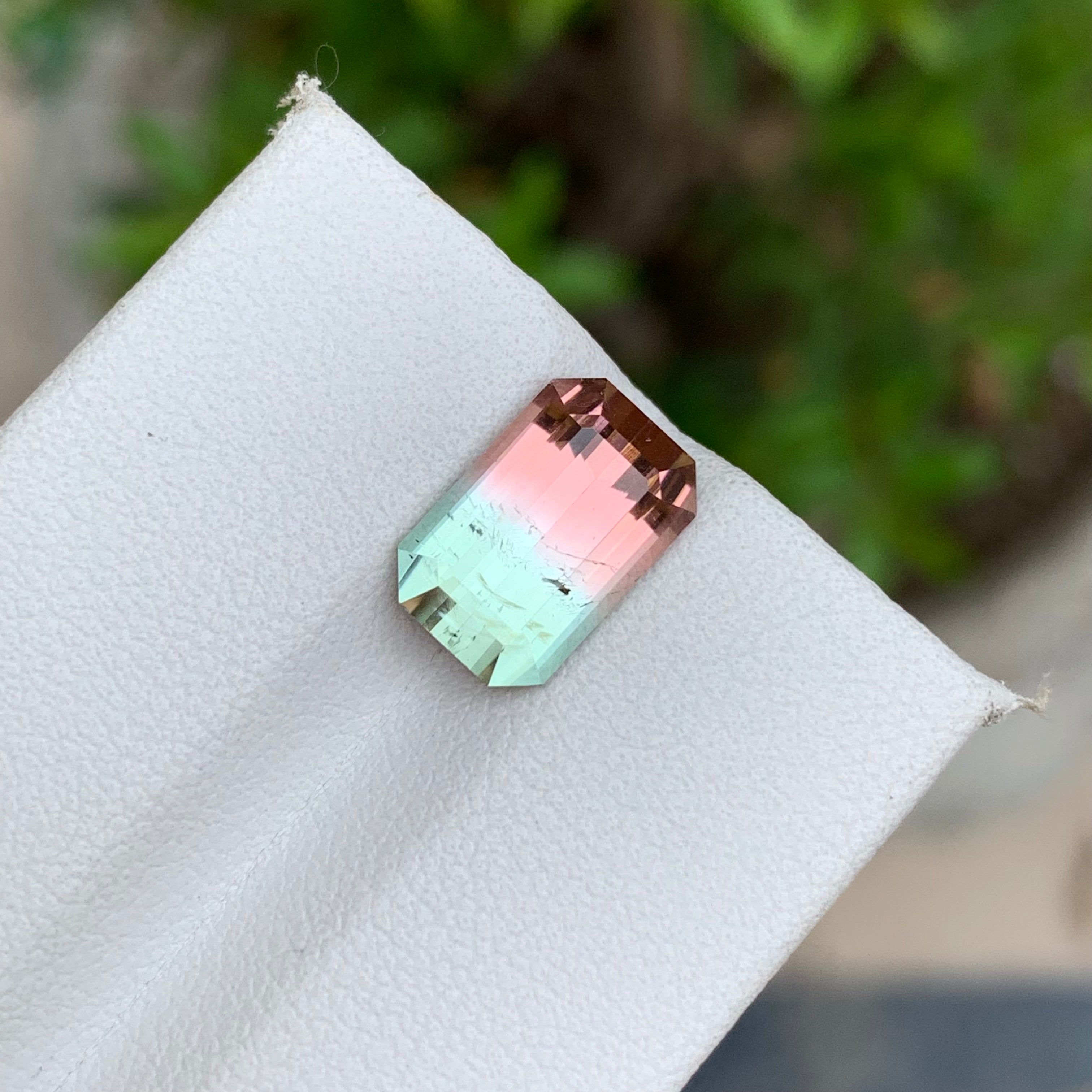 3.70 Carats Bicolor Tourmaline Emerald Cut - Loose Afghan Multicolor Gemstone