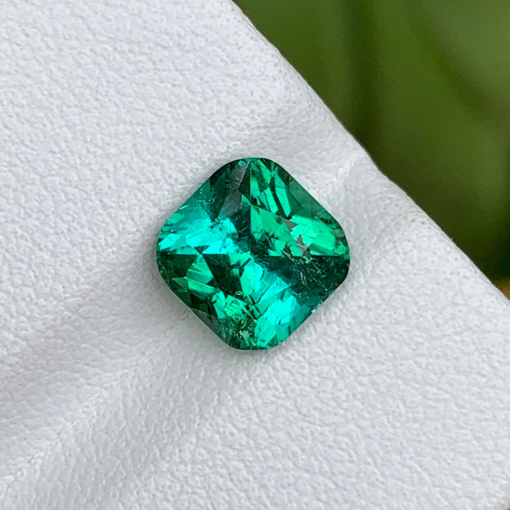 natural bluish green tourmaline cushion cut