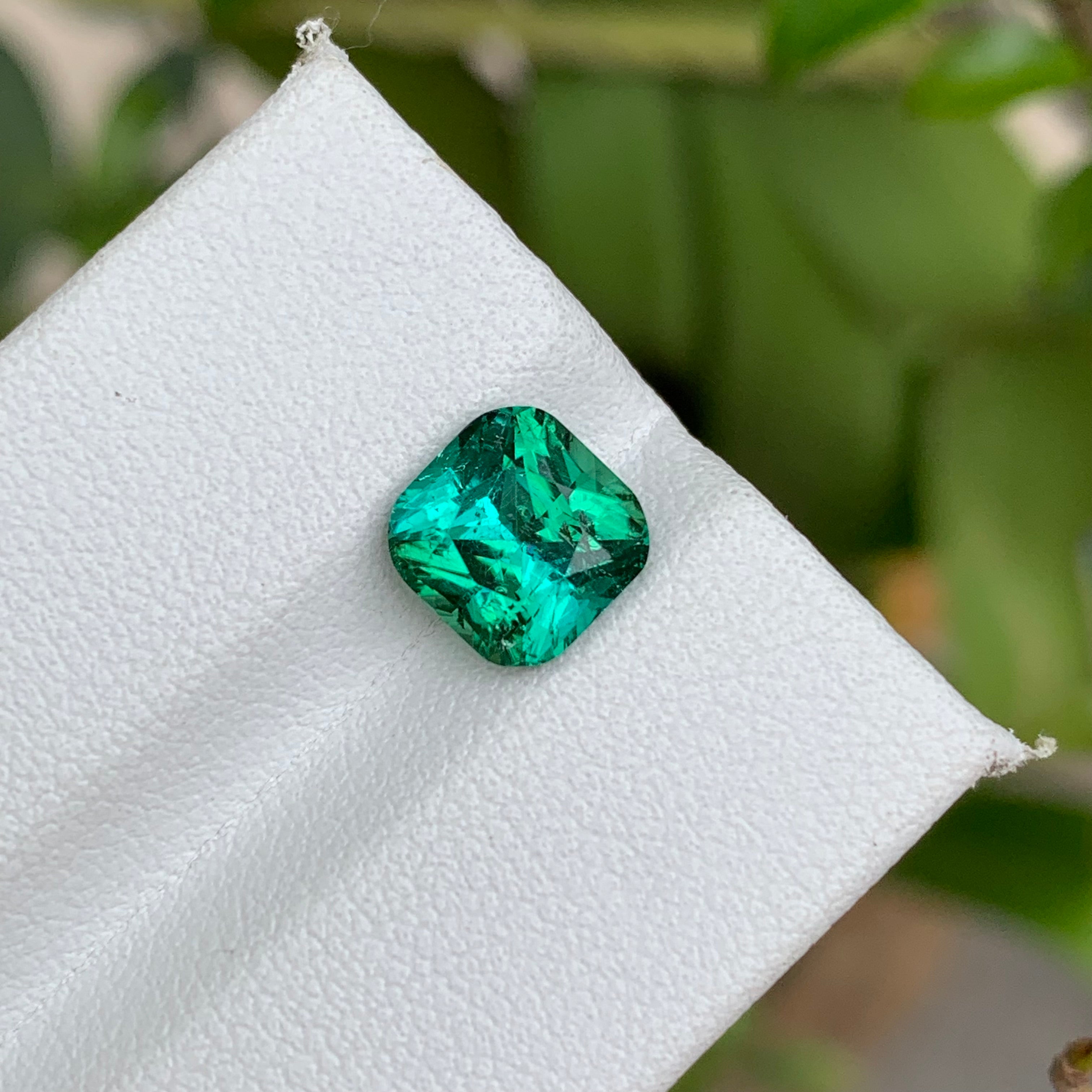 2.35 Carats Bluish Green Tourmaline Cushion Cut - Natural Loose Afghan Gemstone