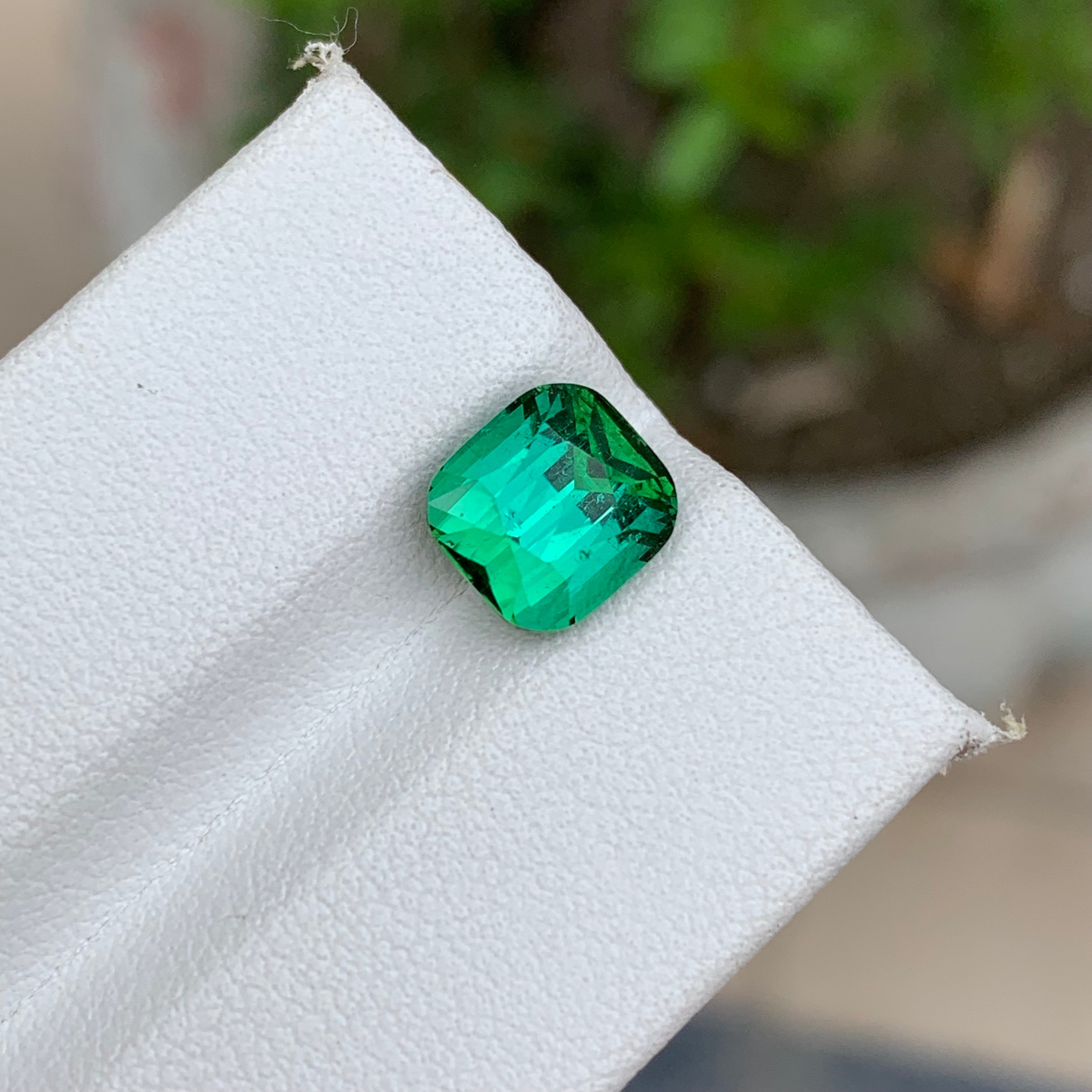 2.85 Carats Bluish Green Tourmaline Cushion Shape - Natural Loose Afghan Gemstone