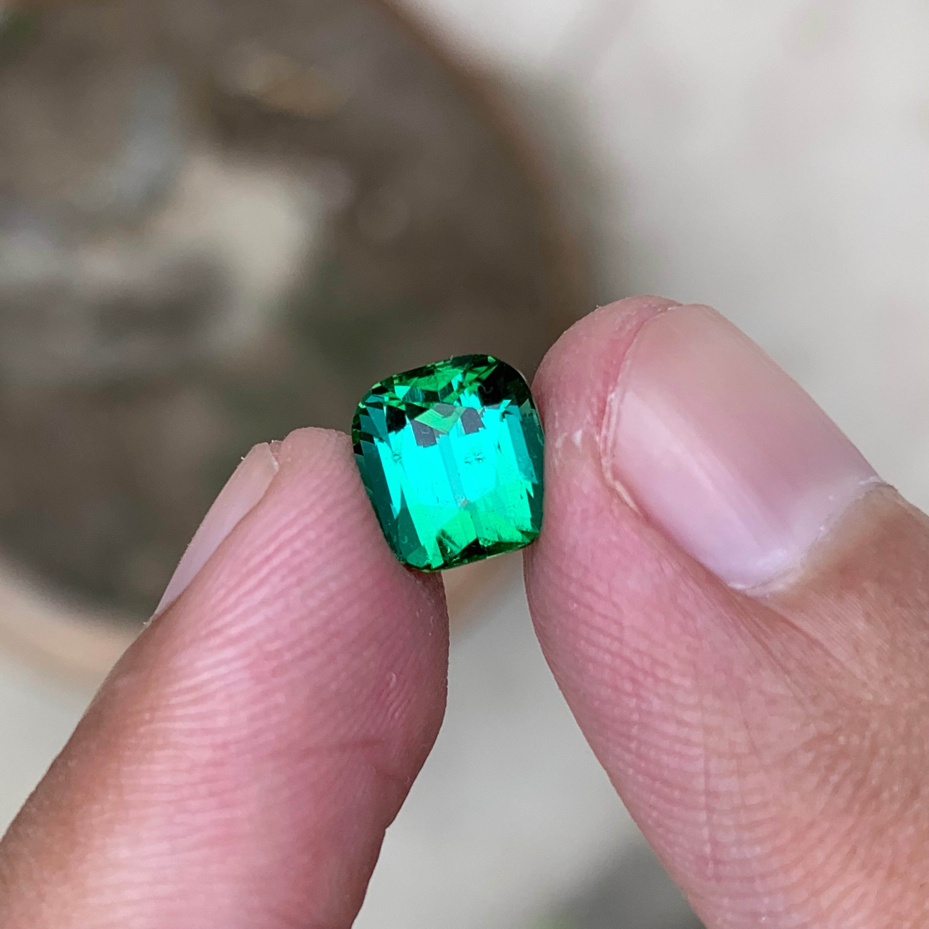 2.85 Carats Bluish Green Tourmaline Cushion Shape - Natural Loose Afghan Gemstone
