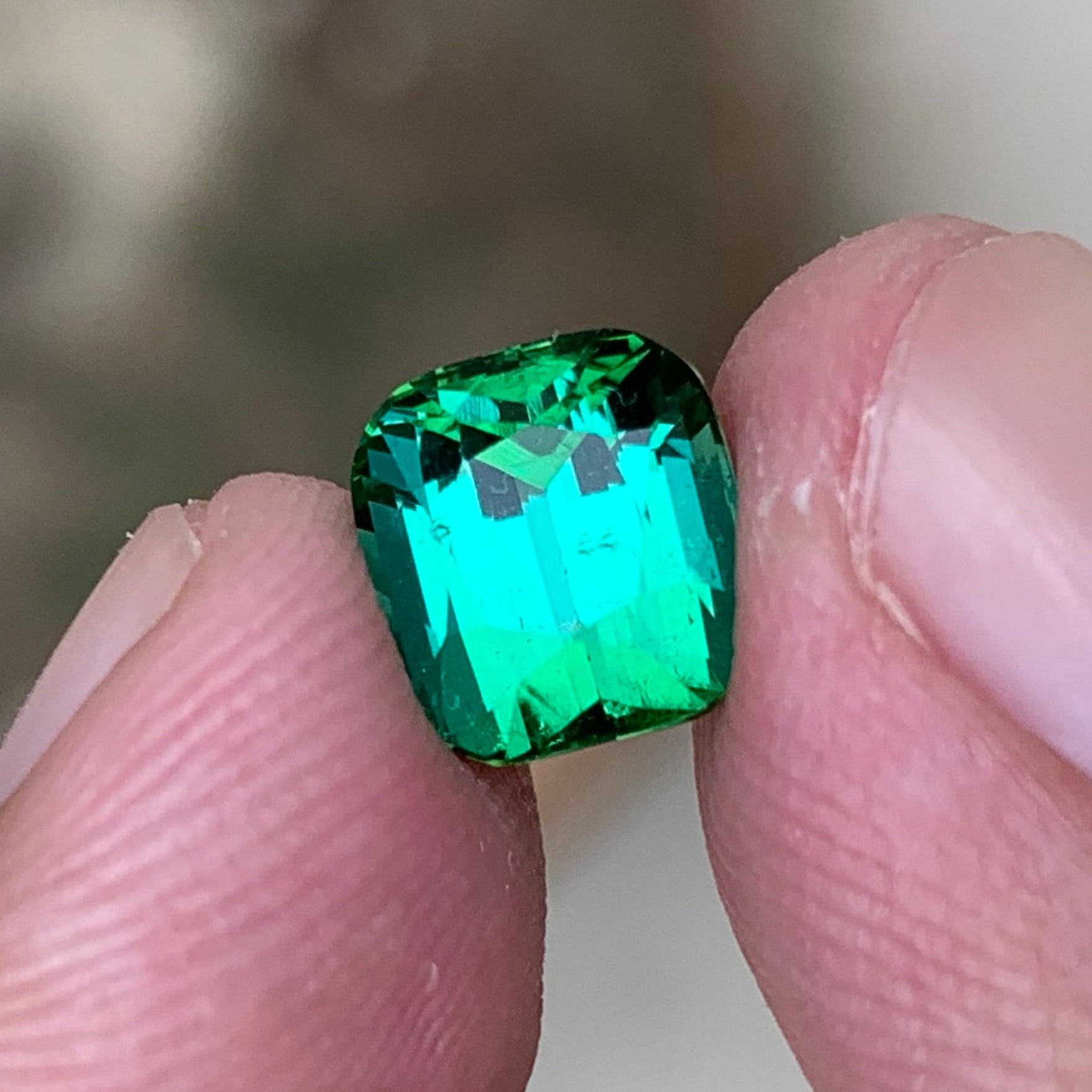 2.85 Carats Bluish Green Tourmaline Cushion Shape - Natural Loose Afghan Gemstone