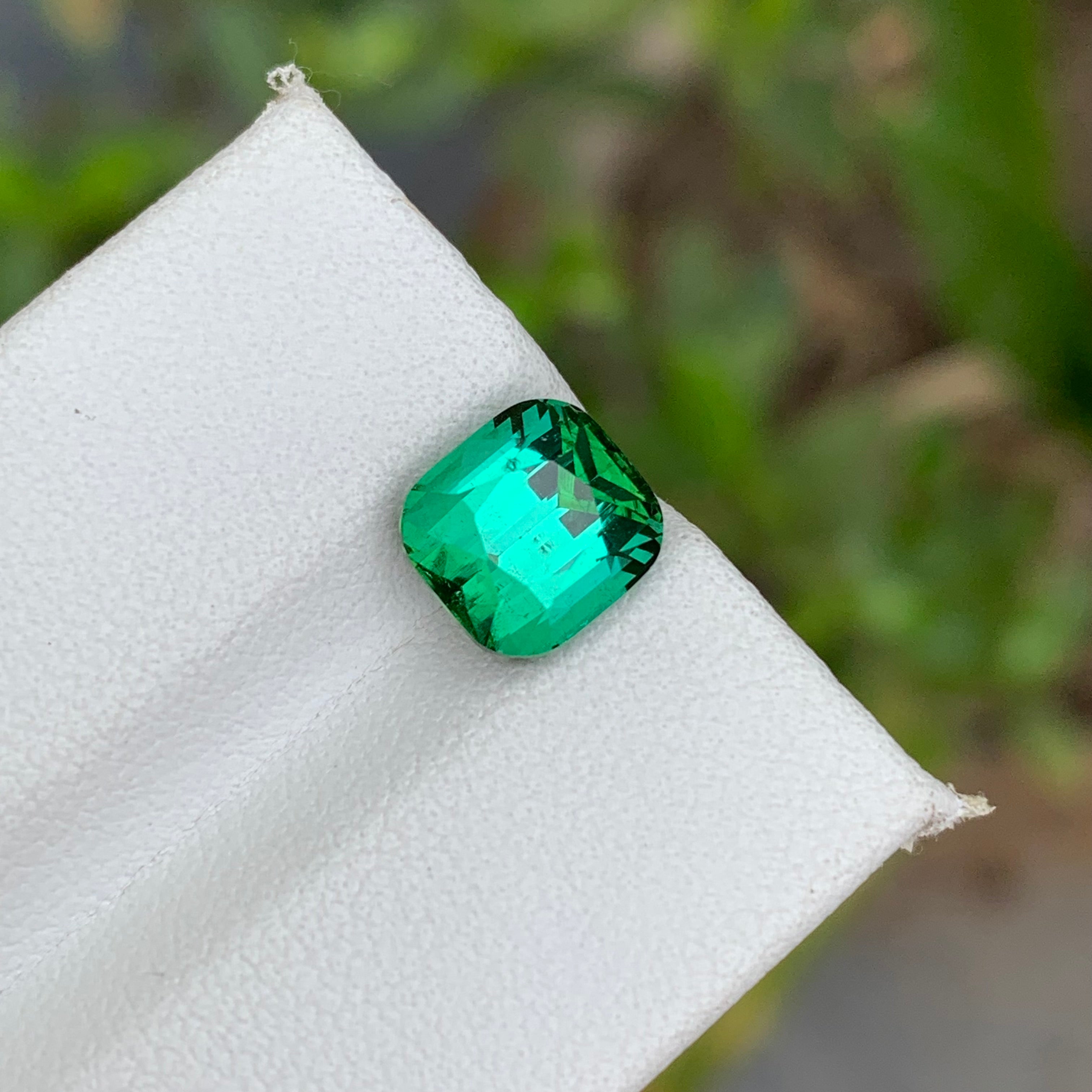 2.85 Carats Bluish Green Tourmaline Cushion Shape - Natural Loose Afghan Gemstone