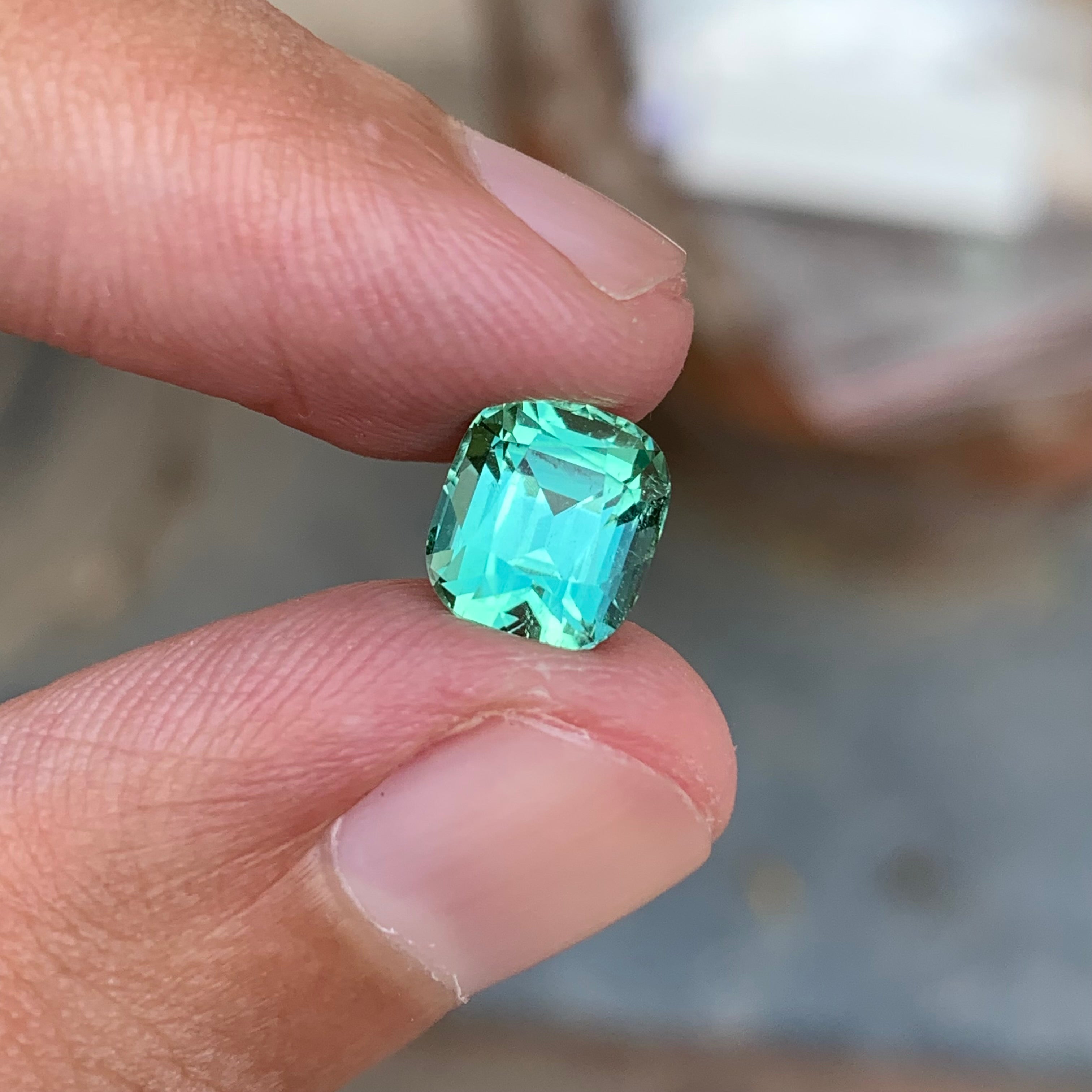 2.65 Carats Natural Cushion Cut Green Seafoam Tourmaline - Loose Afghan Stone For Jewelry Making