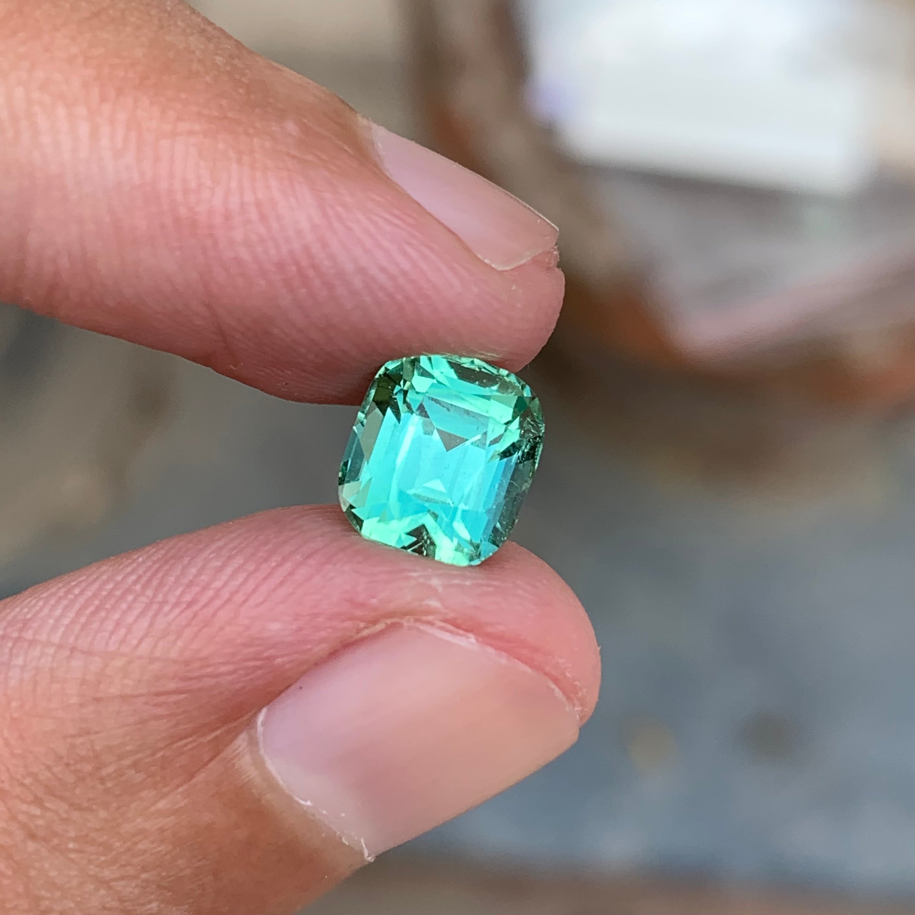2.65 Carats Natural Cushion Cut Green Seafoam Tourmaline - Loose Afghan Stone For Jewelry Making