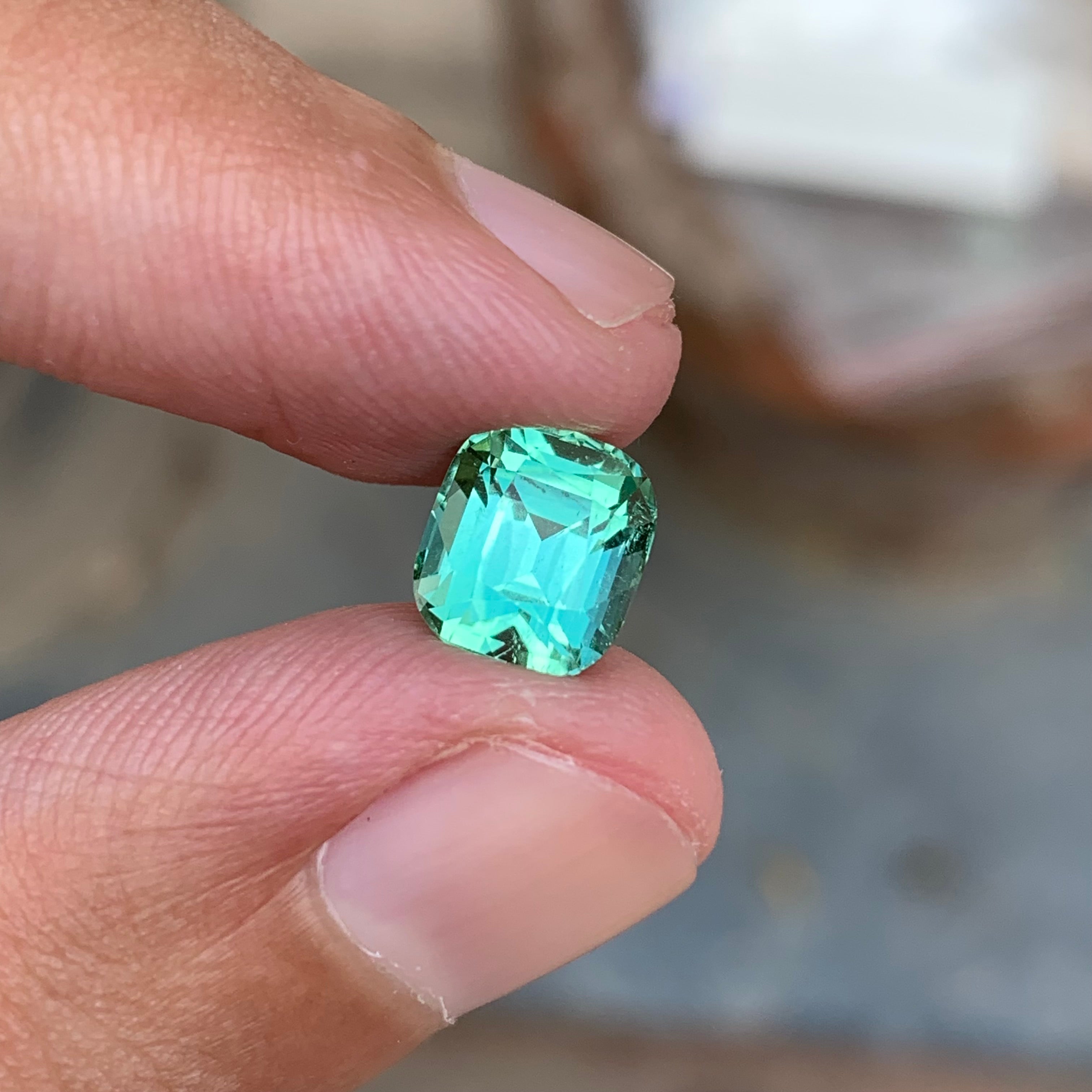 2.65 Carats Natural Cushion Cut Green Seafoam Tourmaline - Loose Afghan Stone For Jewelry Making