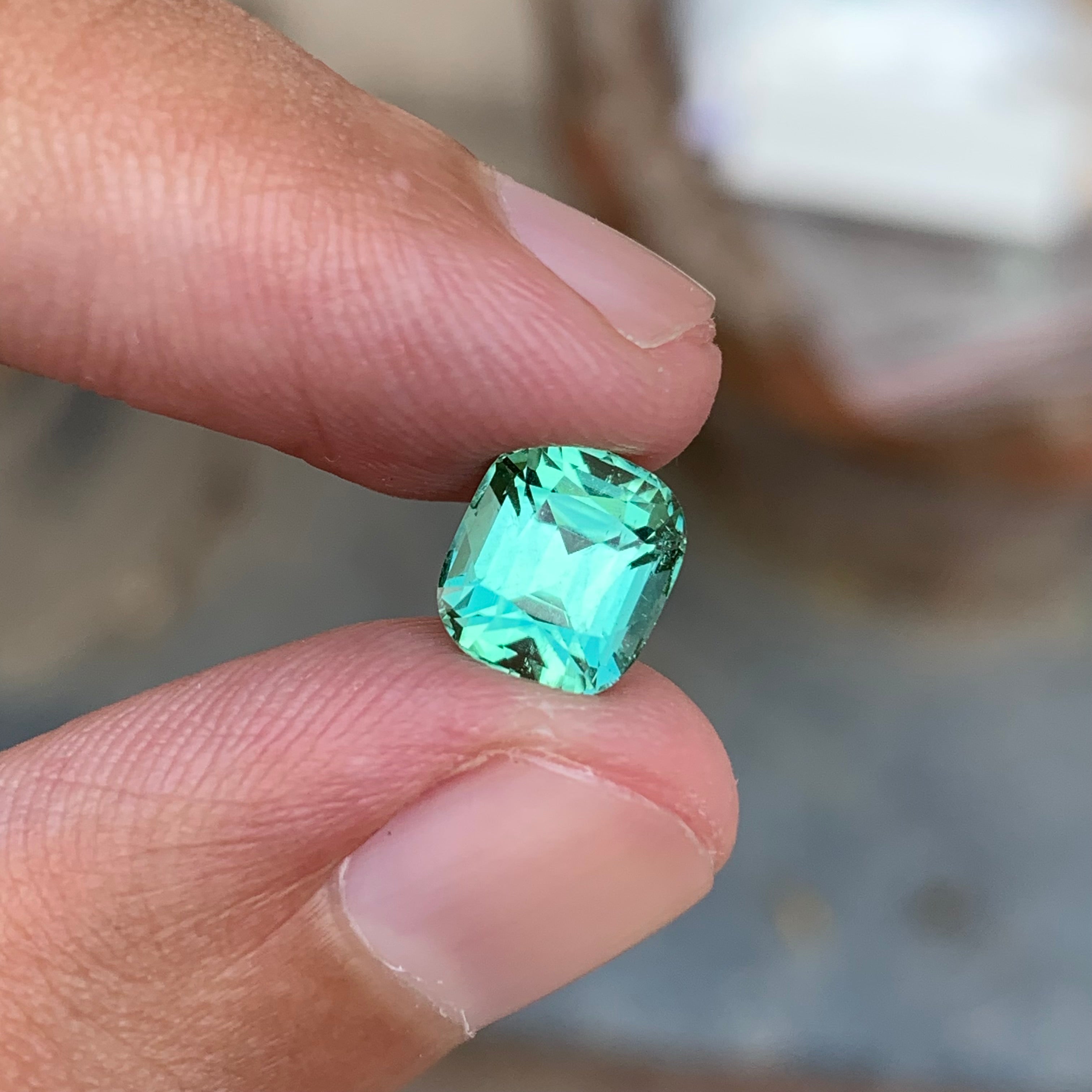 2.65 Carats Natural Cushion Cut Green Seafoam Tourmaline - Loose Afghan Stone For Jewelry Making