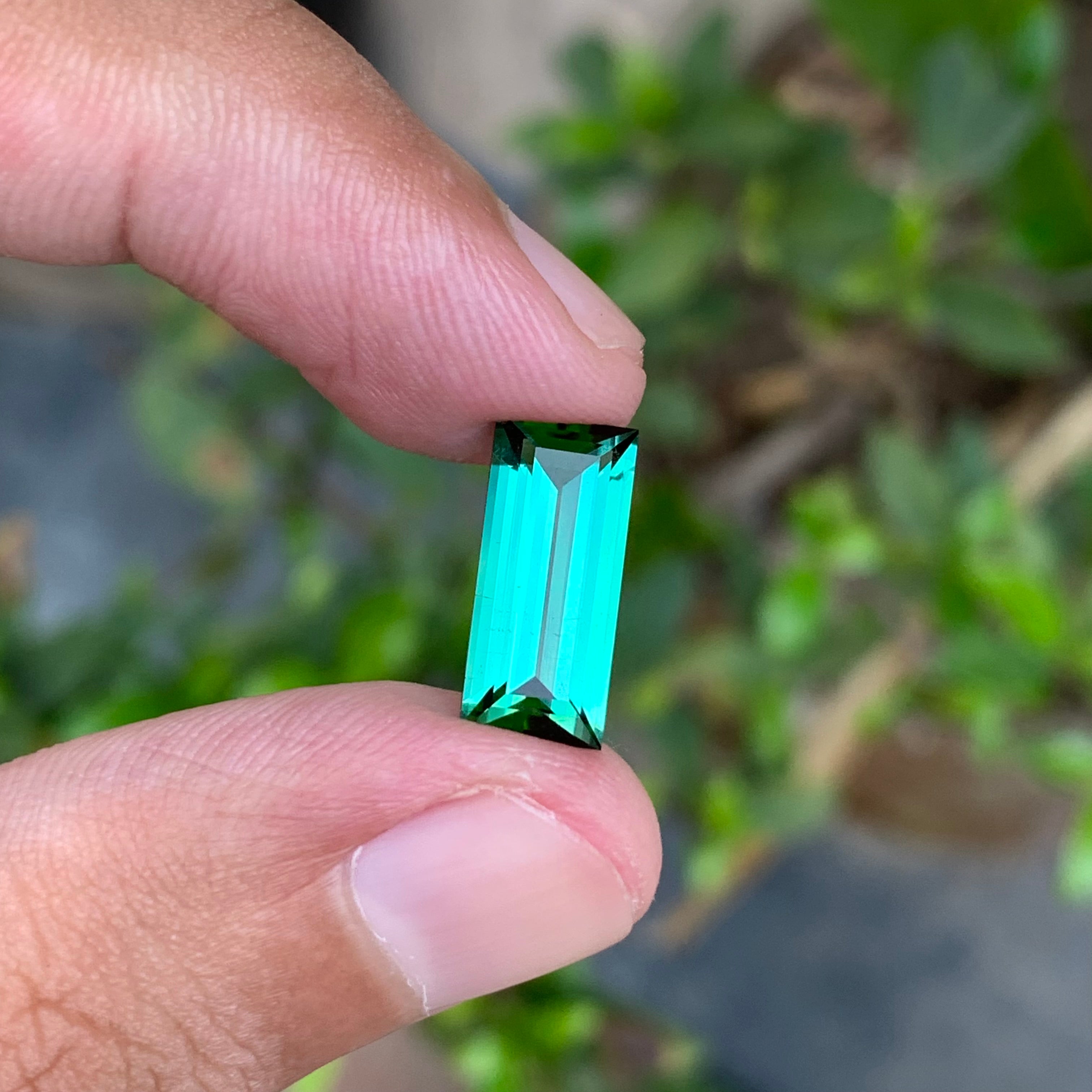 3.70 Carats Natural Bluish Green Tourmaline Baguette Cut Stone - Loose Afghan Gemstone