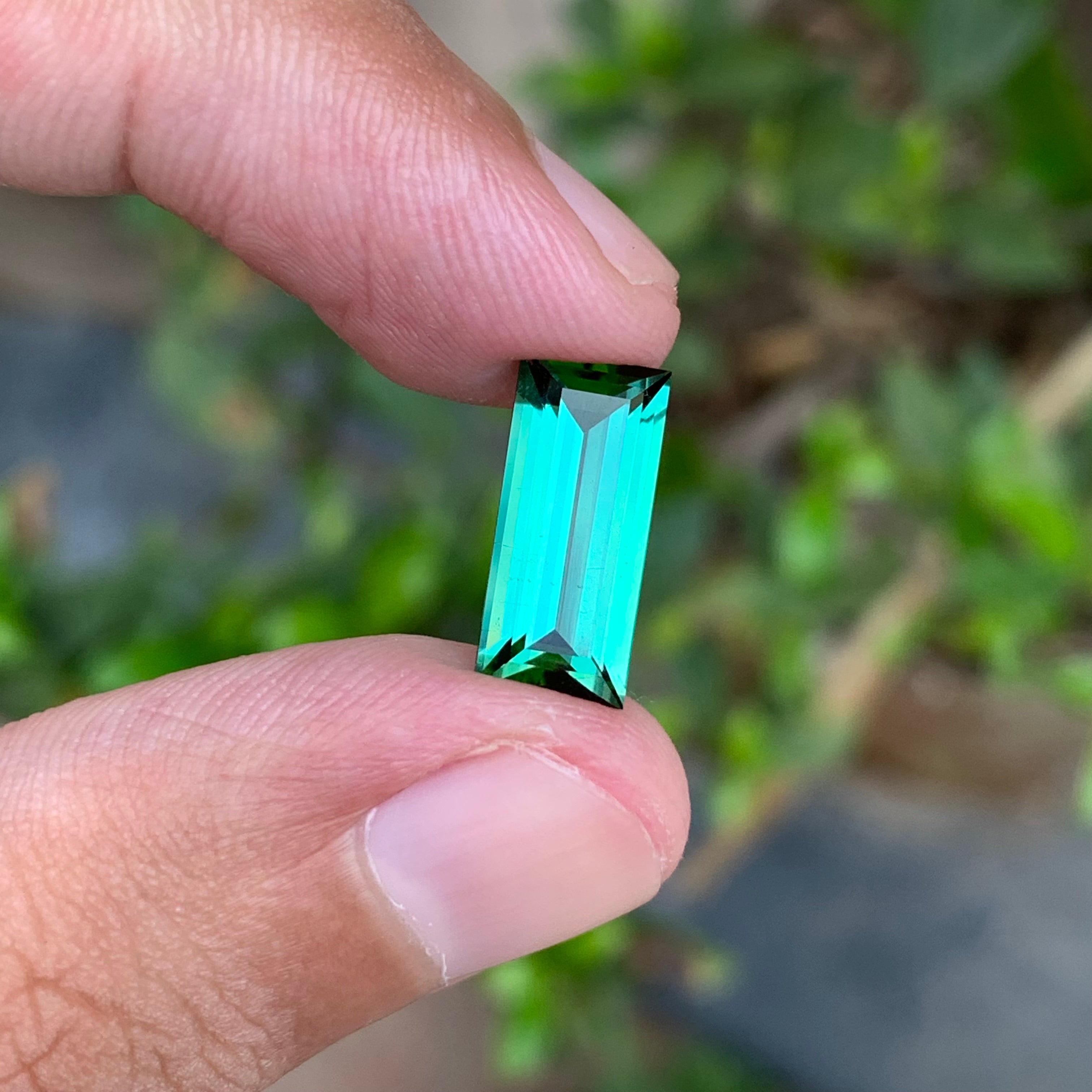 3.70 Carats Natural Bluish Green Tourmaline Baguette Cut Stone - Loose Afghan Gemstone