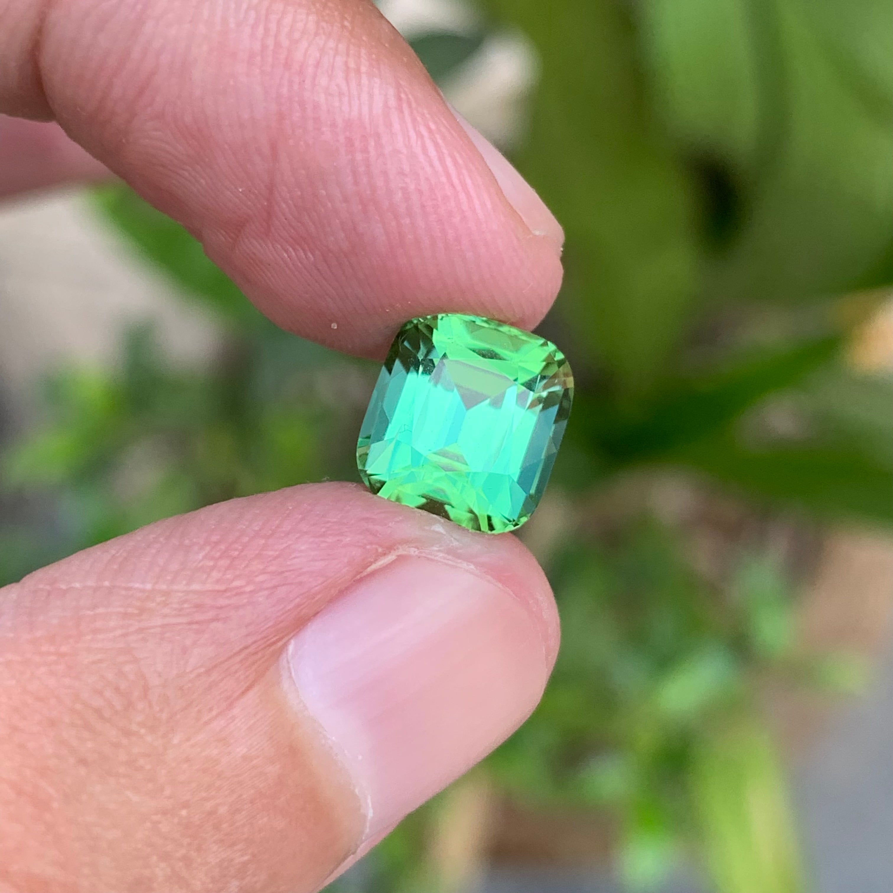3.30 Carats Cushion Cut Mint Green Tourmaline - Natural Loose Afghan Gemstone For Jewelry