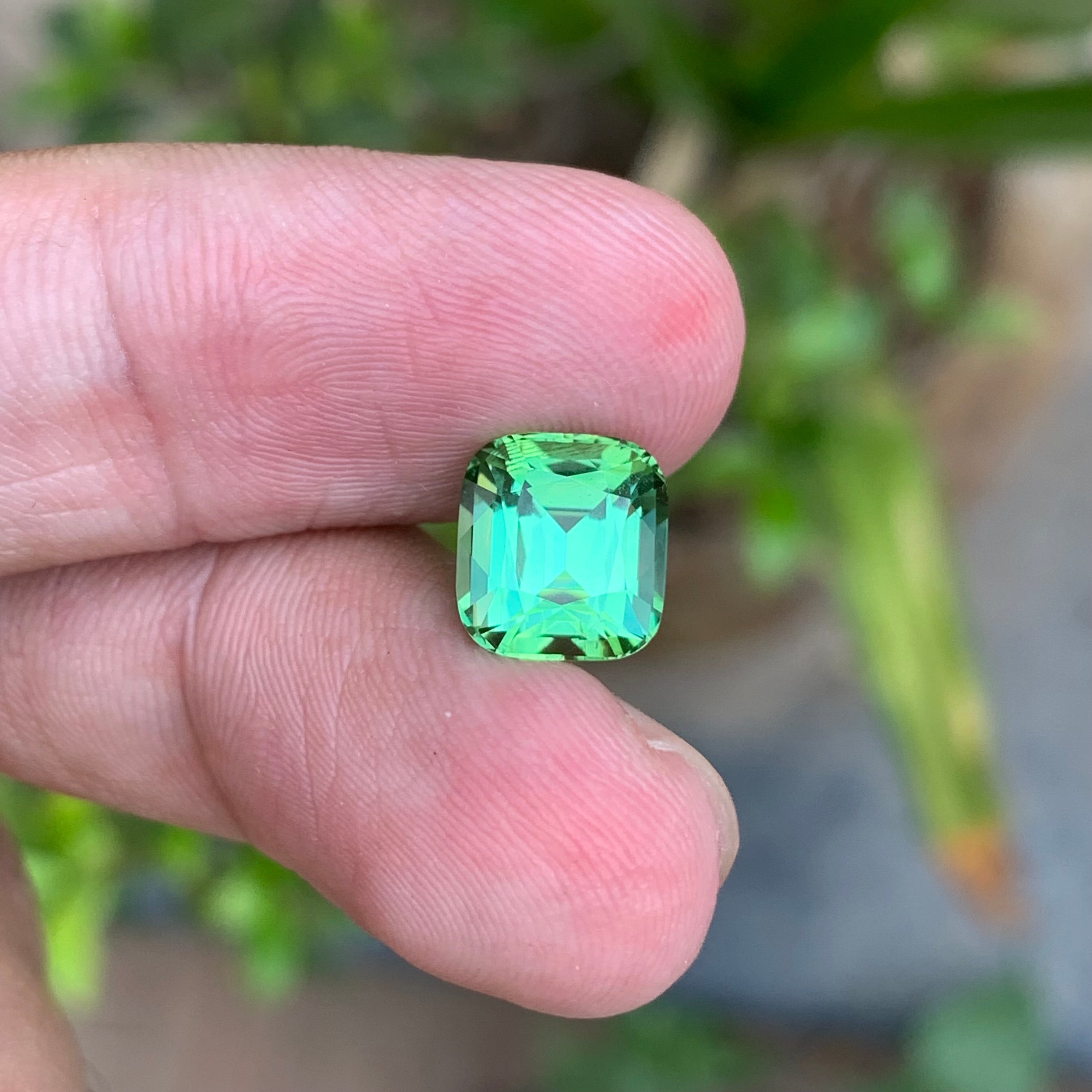 3.30 Carats Cushion Cut Mint Green Tourmaline - Natural Loose Afghan Gemstone For Jewelry