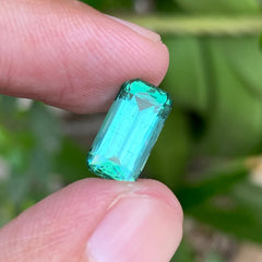 3.65 Carats Natural Neon Mint Color Tourmaline Cushion Shape Stone - Loose Afghan Stone