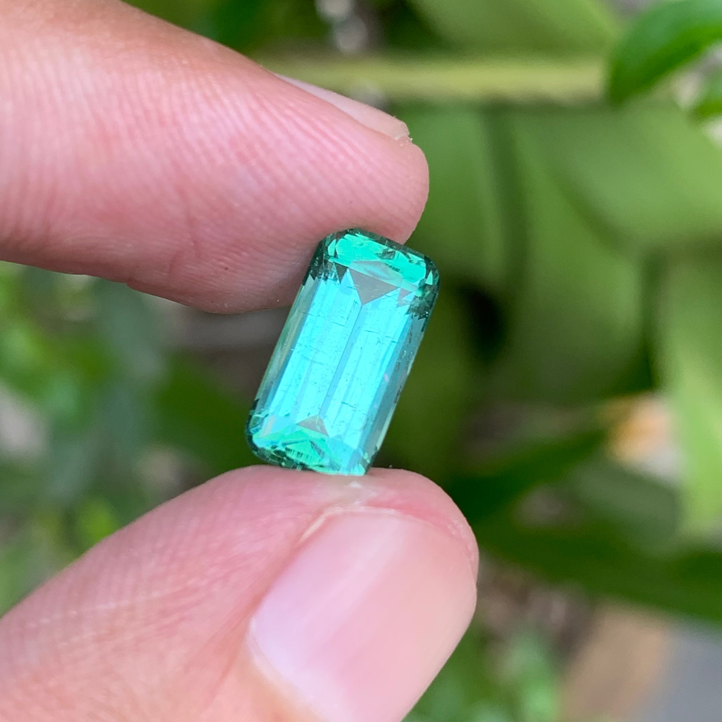 3.65 Carats Natural Neon Mint Color Tourmaline Cushion Shape Stone - Loose Afghan Stone