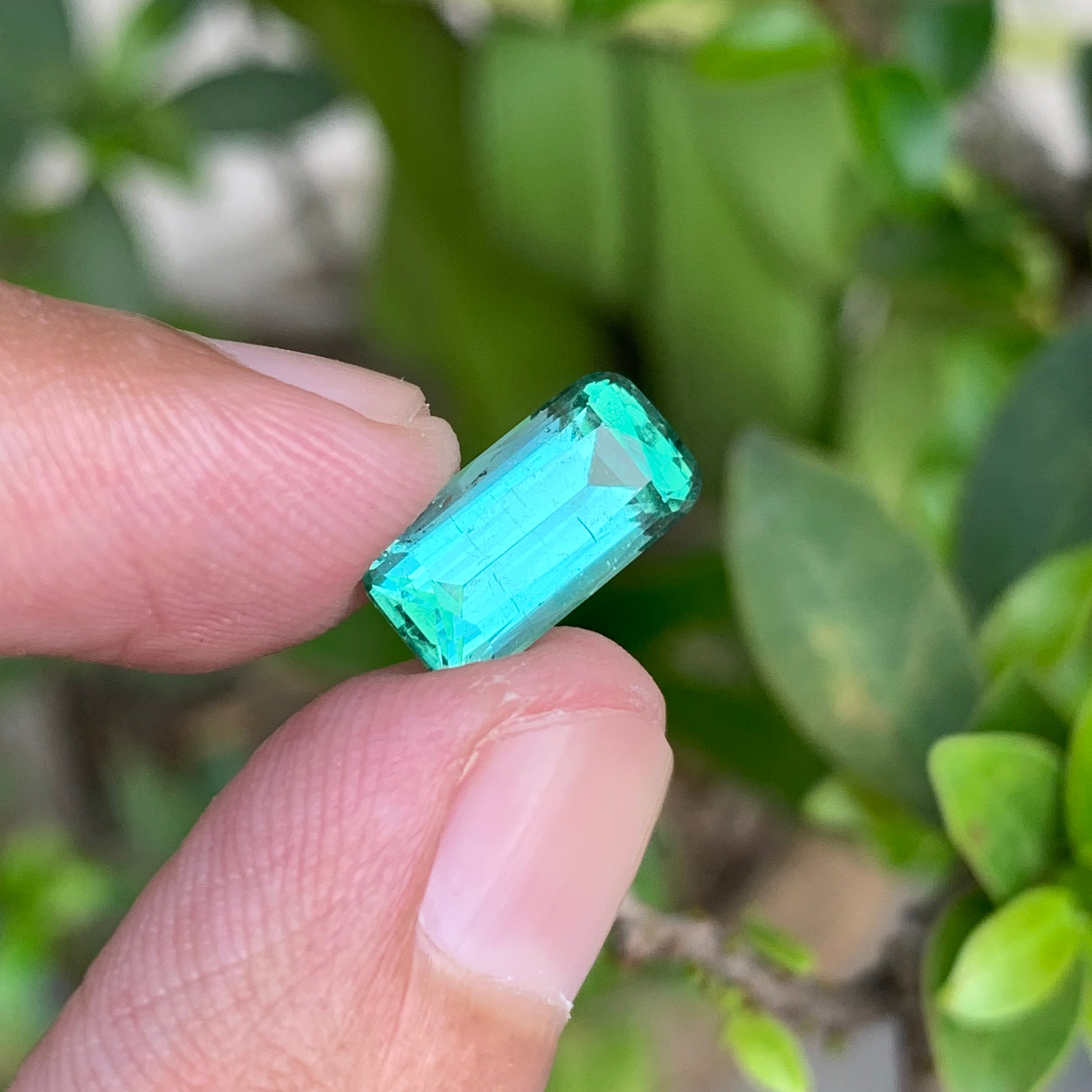 3.65 Carats Natural Neon Mint Color Tourmaline Cushion Shape Stone - Loose Afghan Stone