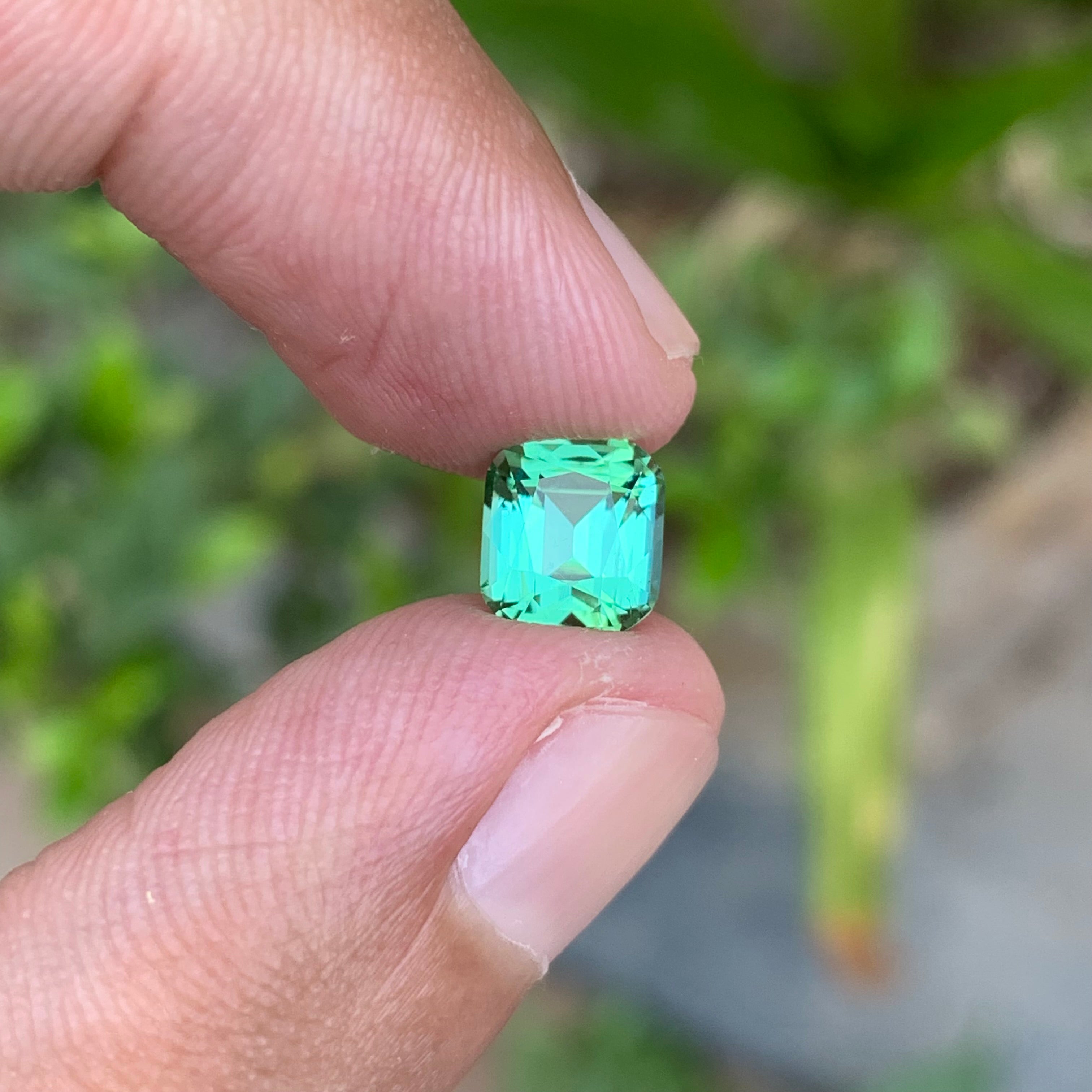 1.65 Carats Mint Green Tourmaline Cushion Cut - Natural Loose Afghan Gemstone For Jewelry