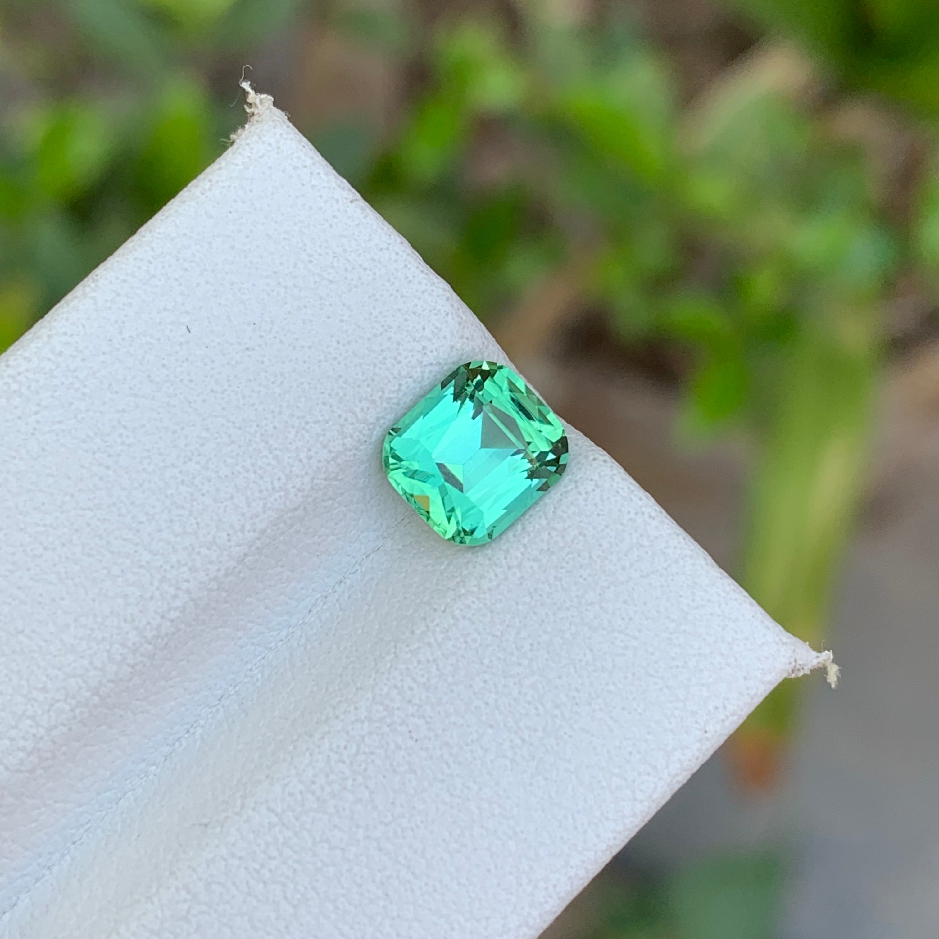 1.65 Carats Mint Green Tourmaline Cushion Cut - Natural Loose Afghan Gemstone For Jewelry
