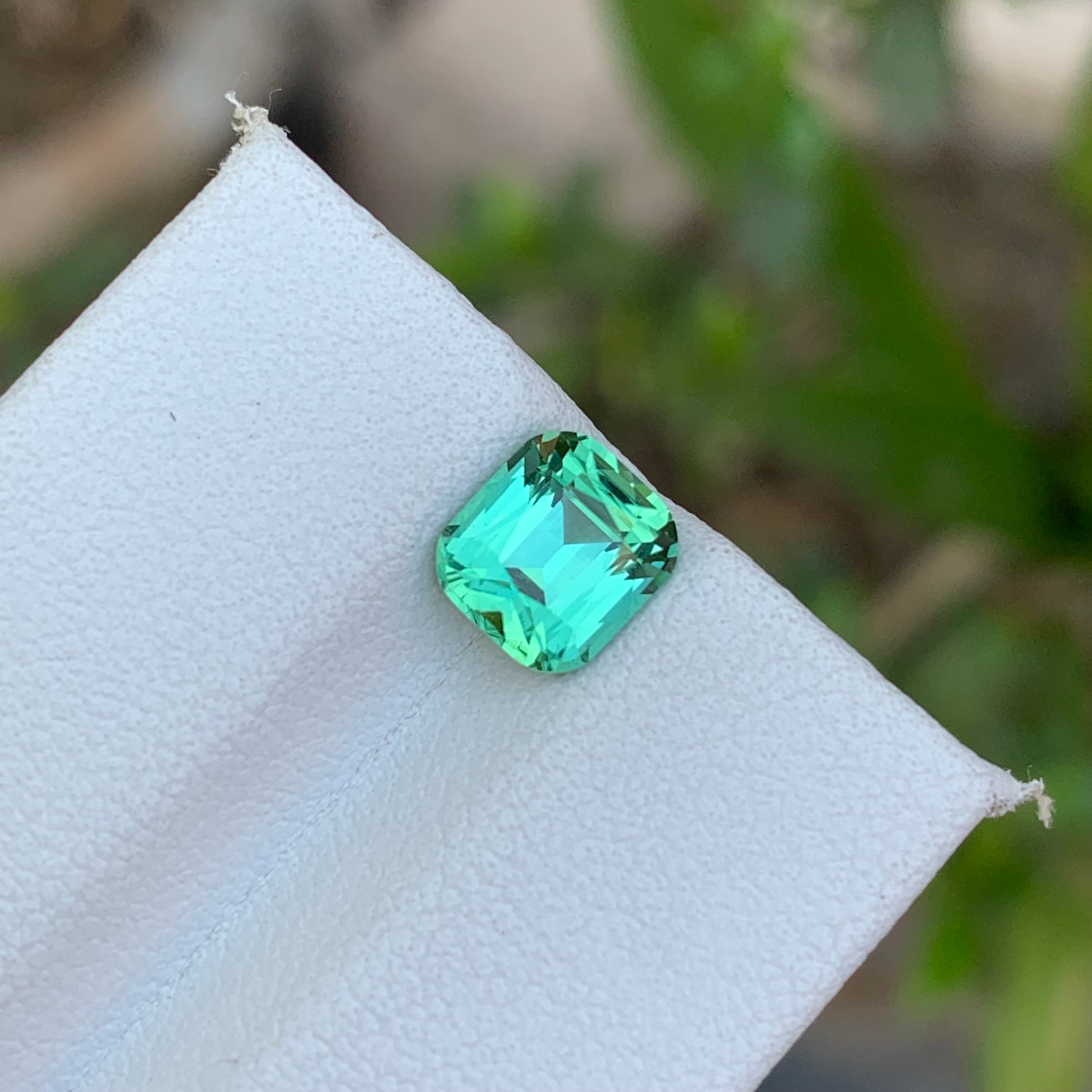 1.65 Carats Mint Green Tourmaline Cushion Cut - Natural Loose Afghan Gemstone For Jewelry