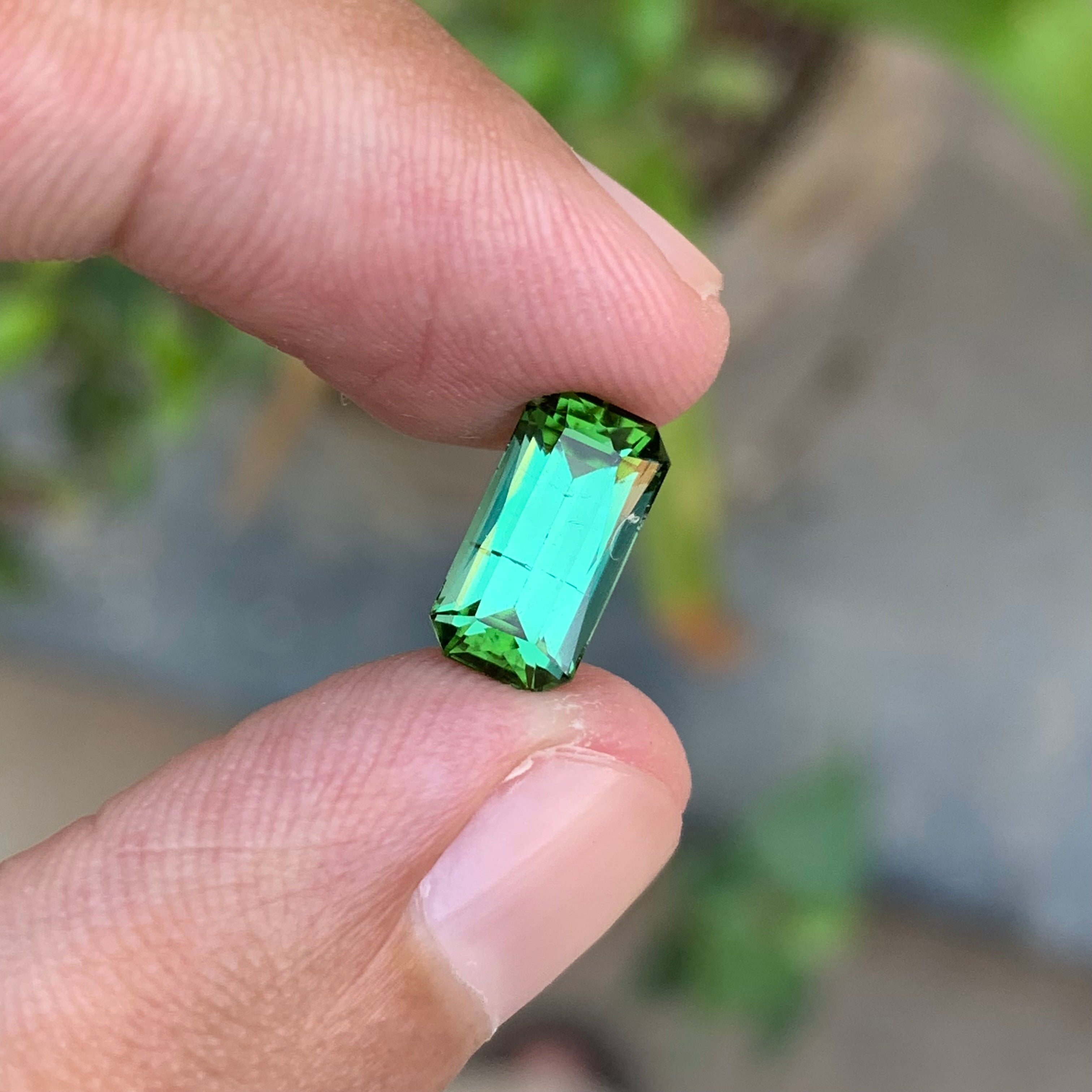 2.70 Carats Bluish Green Tourmaline Emerald Shape - Natural Loose Gemstone For Jewelry Making