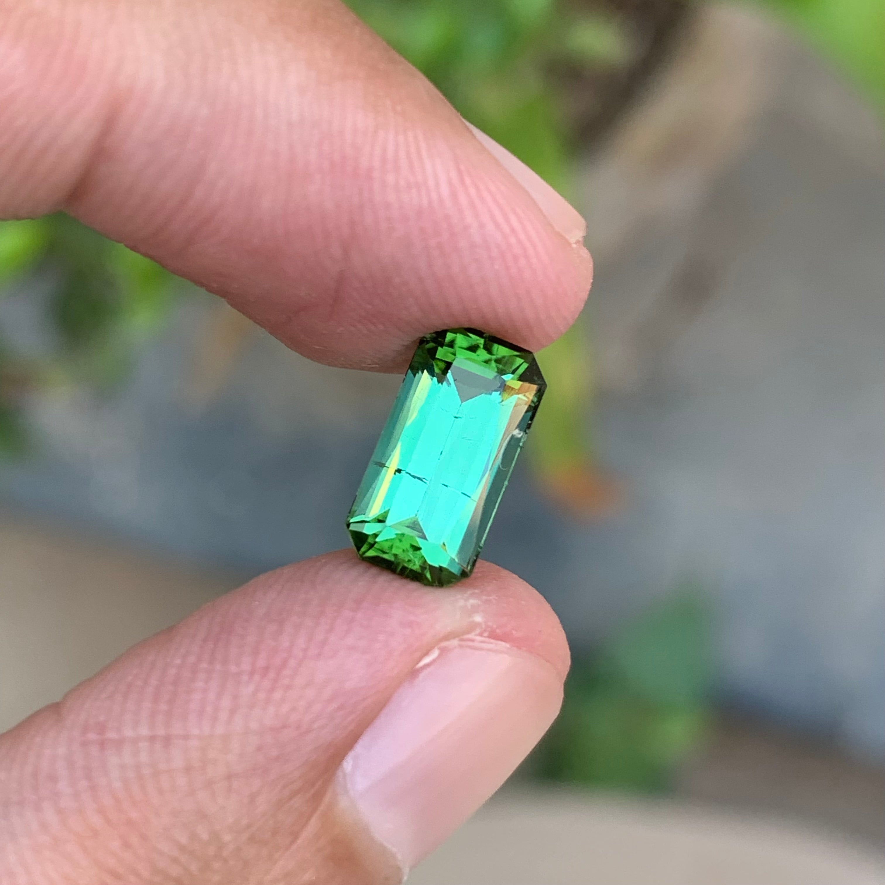 2.70 Carats Bluish Green Tourmaline Emerald Shape - Natural Loose Gemstone For Jewelry Making