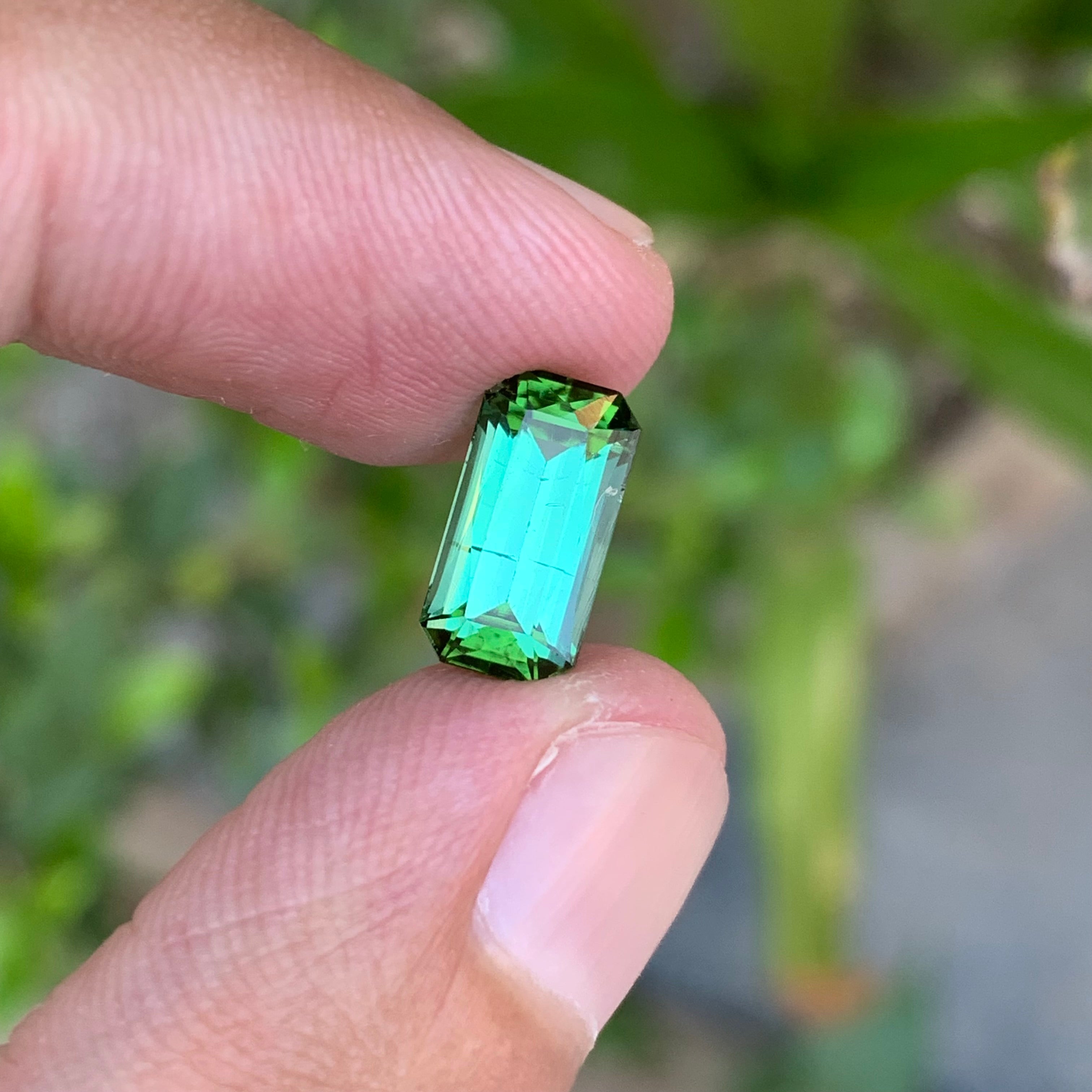 2.70 Carats Bluish Green Tourmaline Emerald Shape - Natural Loose Gemstone For Jewelry Making