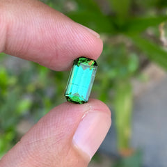2.70 Carats Bluish Green Tourmaline Emerald Shape - Natural Loose Gemstone For Jewelry Making