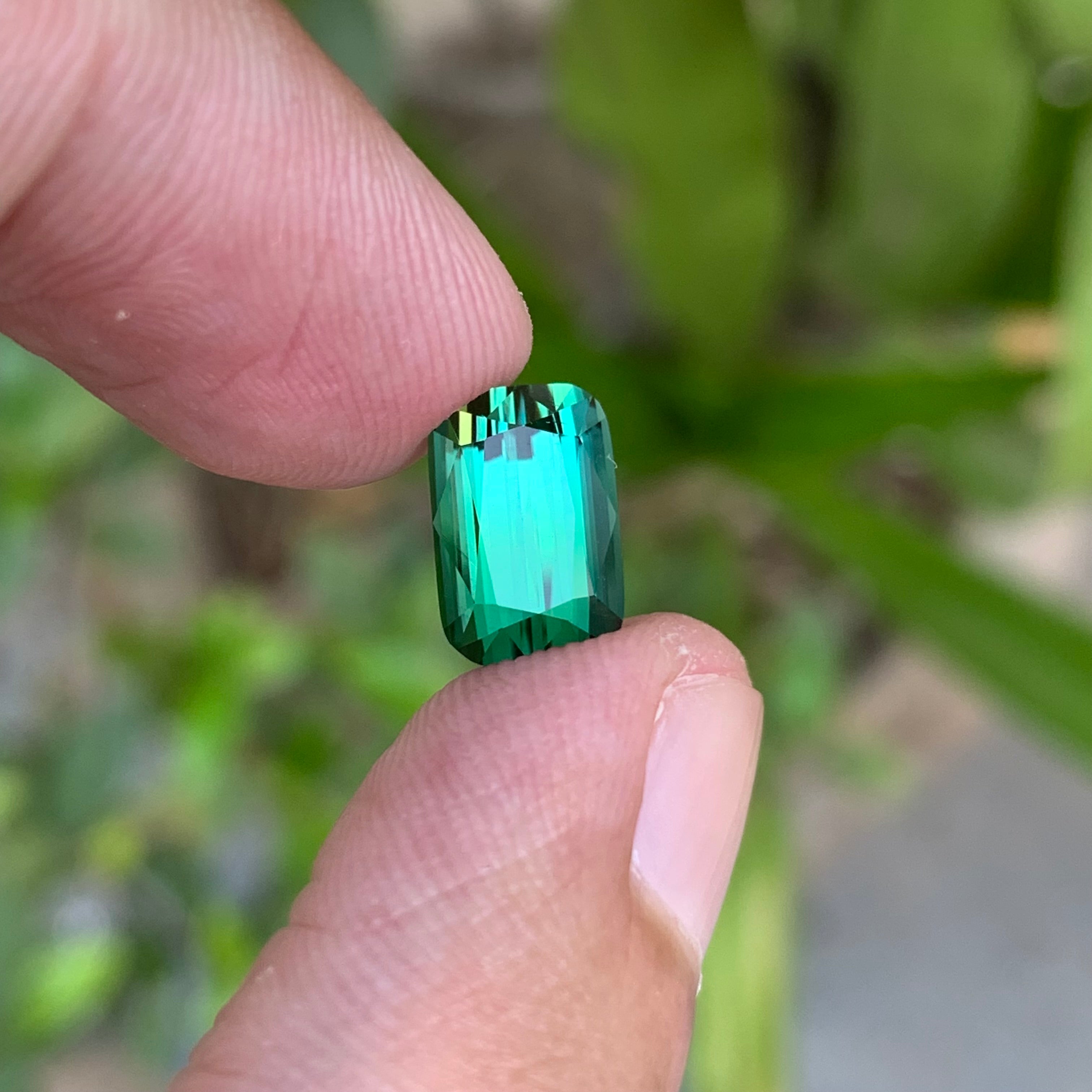 3.45 Carats Natural Bluish Green Tourmaline Cushion Shape Loupe Clean Stone