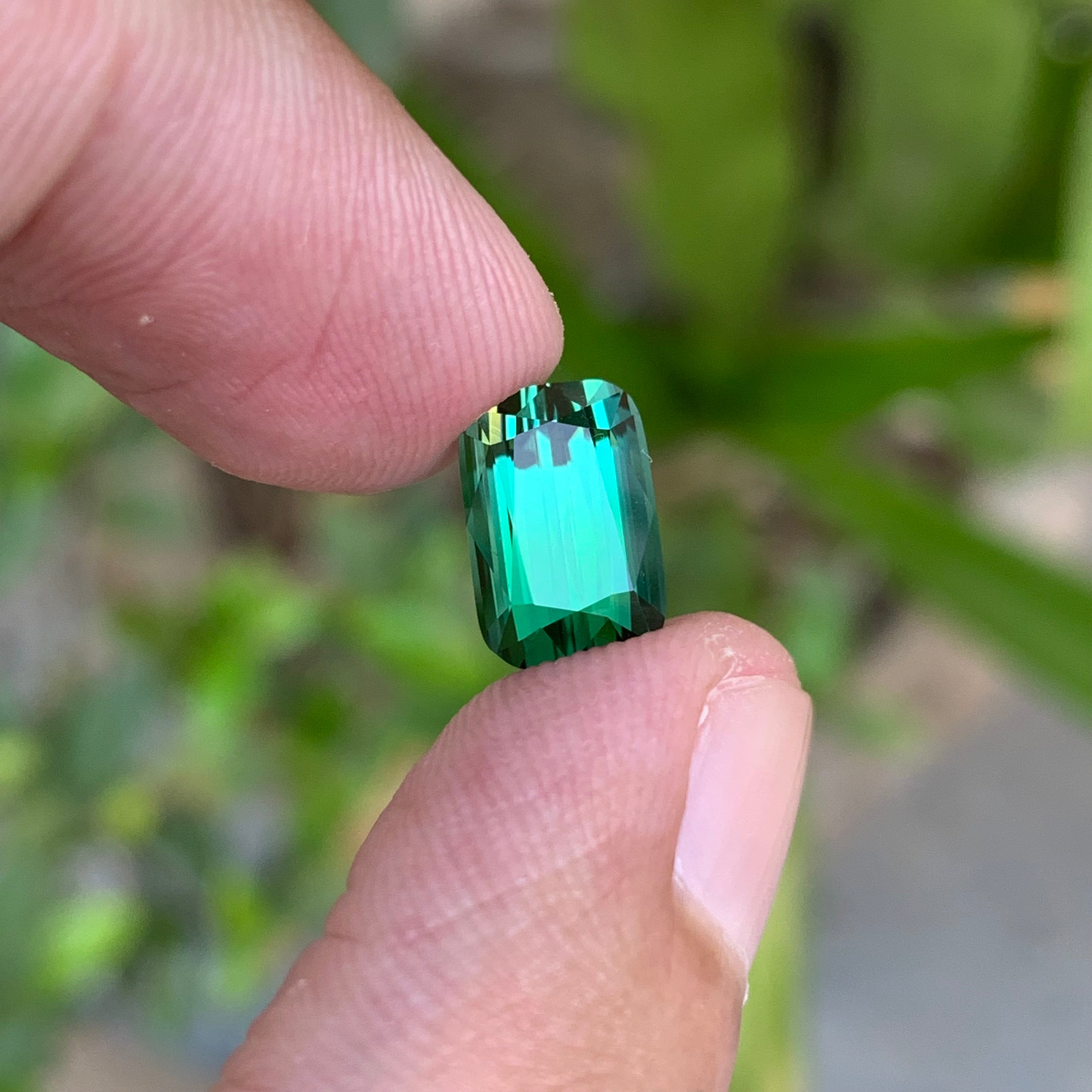 3.45 Carats Natural Bluish Green Tourmaline Cushion Shape Loupe Clean Stone