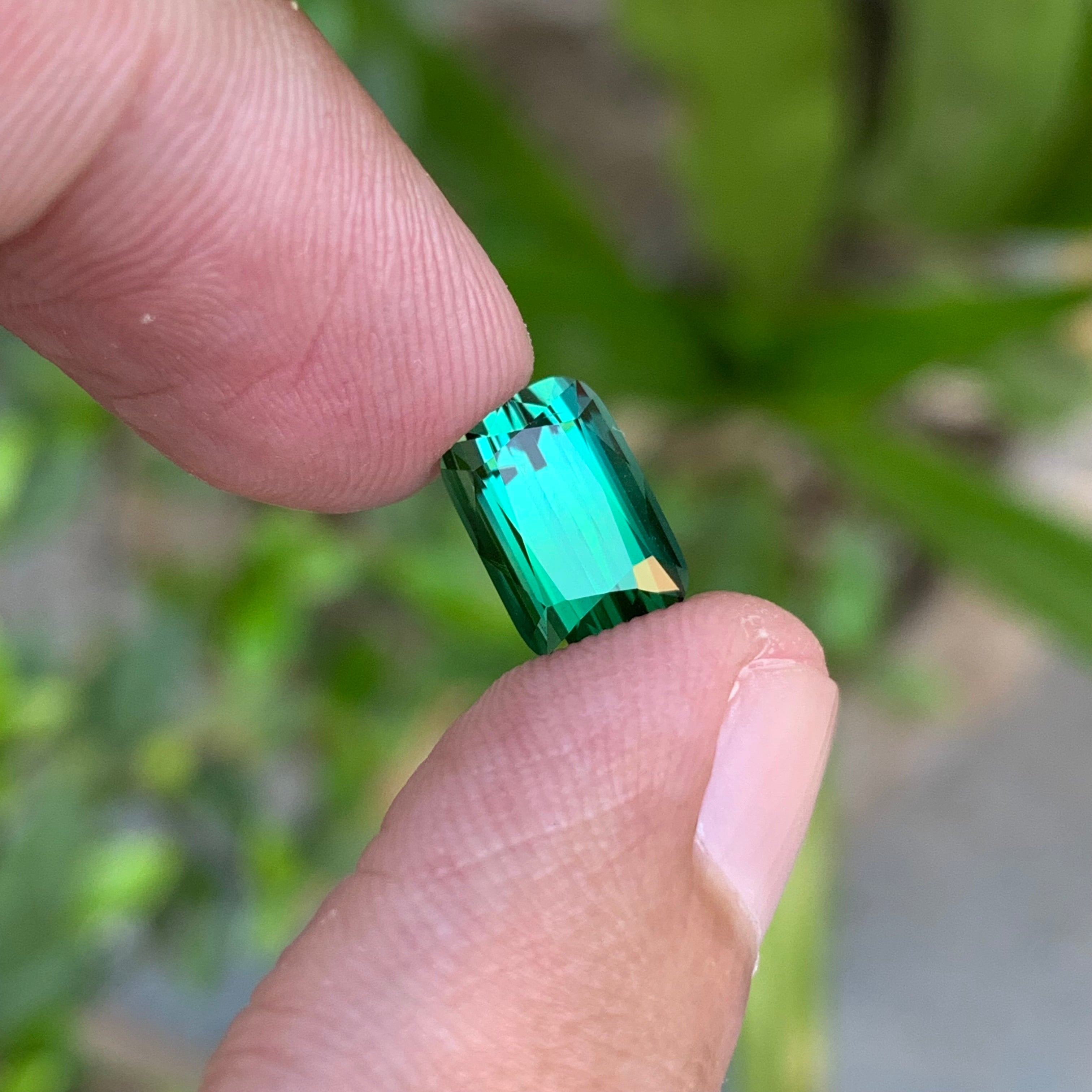 3.45 Carats Natural Bluish Green Tourmaline Cushion Shape Loupe Clean Stone