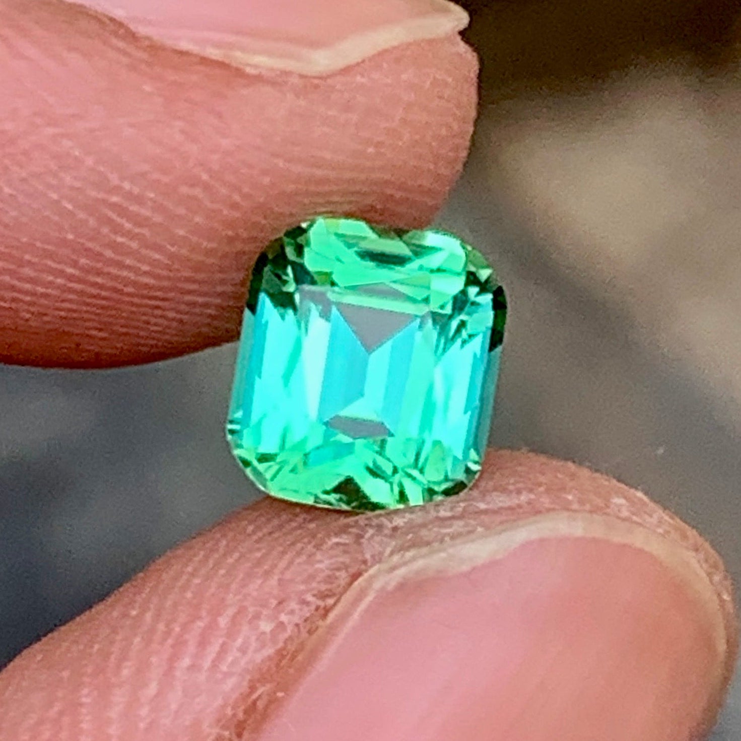 Lustrous Cushion Cut Lagoon Green Tourmaline