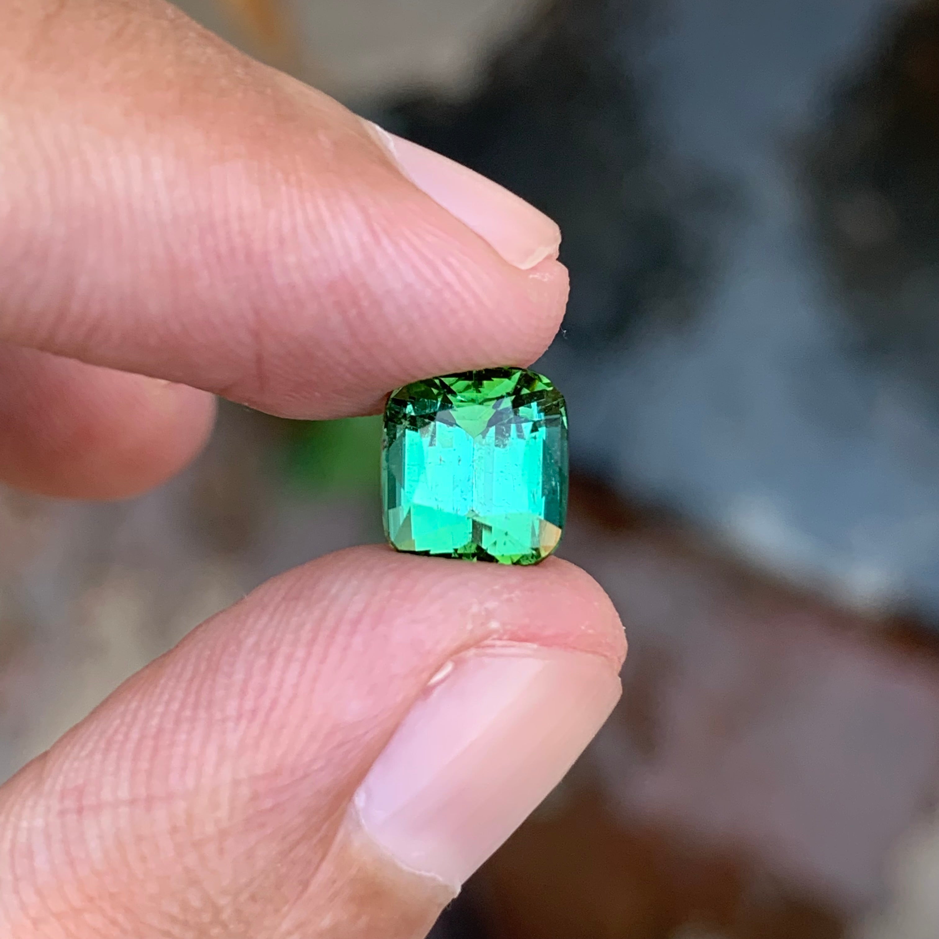 2.70 Carats Natural Lagoon Shade Green Tourmaline Cushion Shape Gemstone