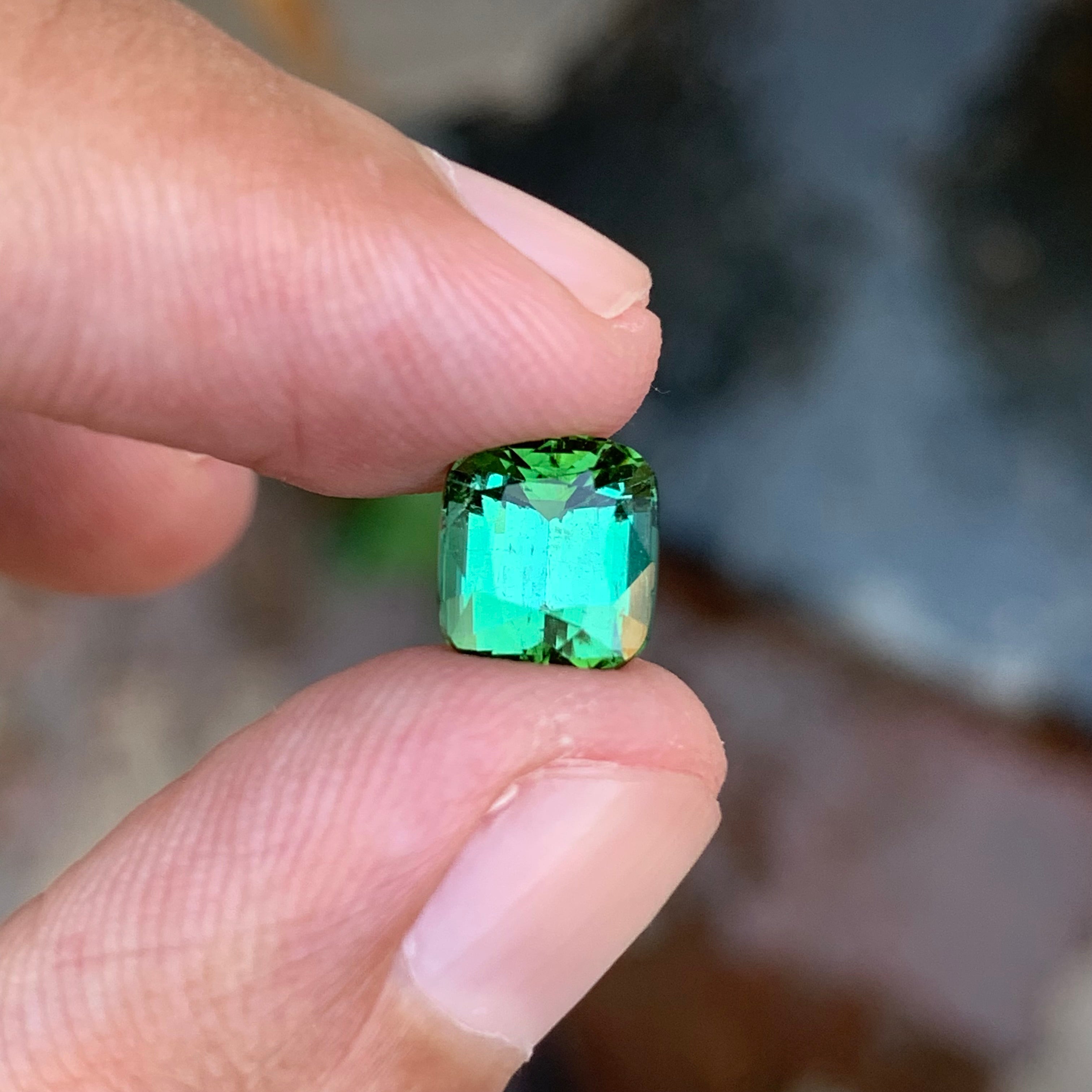 2.70 Carats Natural Lagoon Shade Green Tourmaline Cushion Shape Gemstone