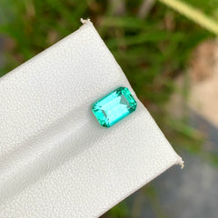 1.65 Carats Lagoon Color Tourmaline Stone Emerald Cut - Natural Loose Afghan Stone
