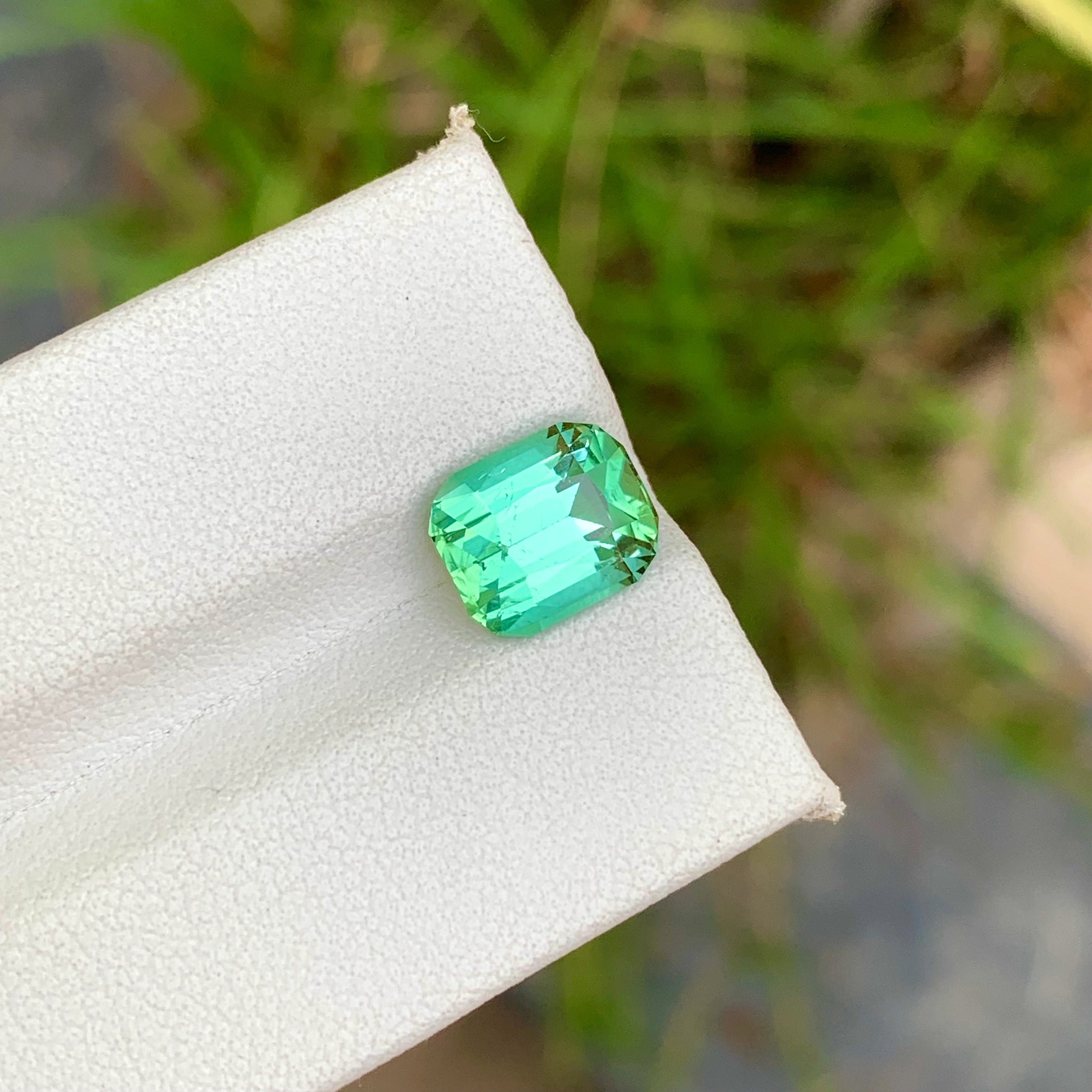 3.15 Carats Natural Mint Green Tourmaline Cushion Cut Loose Afghan Gemstone