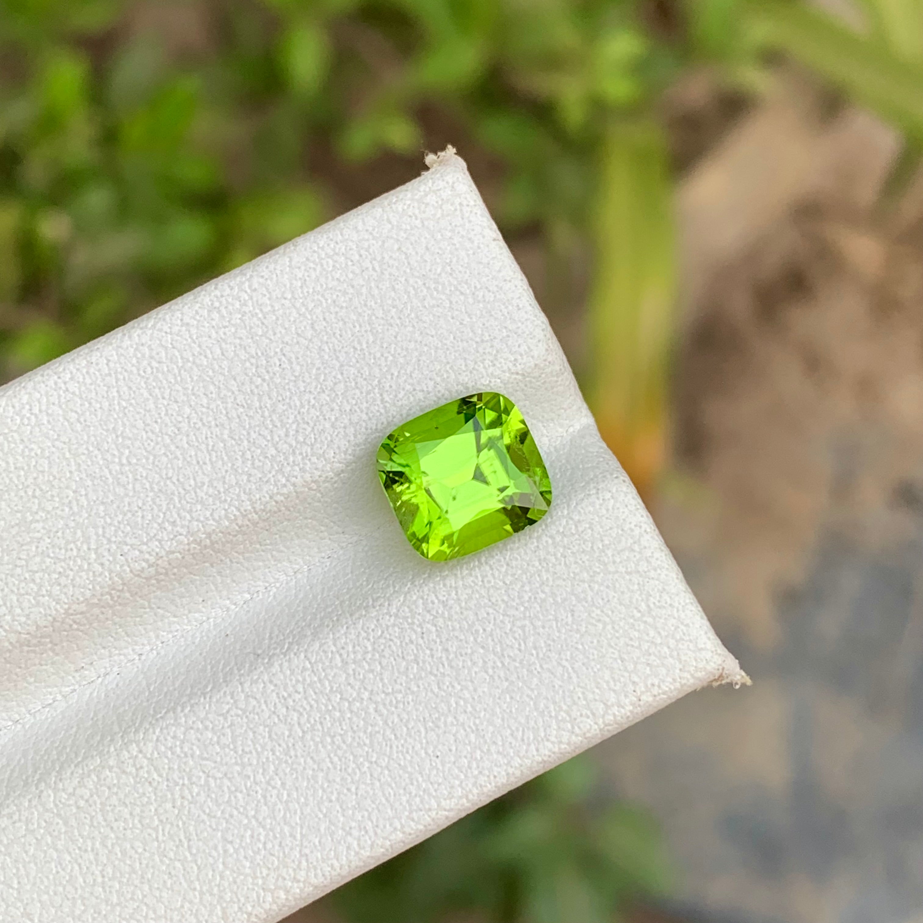 3.45 Carats Loose Apple Green Peridot Natural Cushion Cut Stone From Pakistan