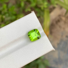 3.45 Carats Loose Apple Green Peridot Natural Cushion Cut Stone From Pakistan