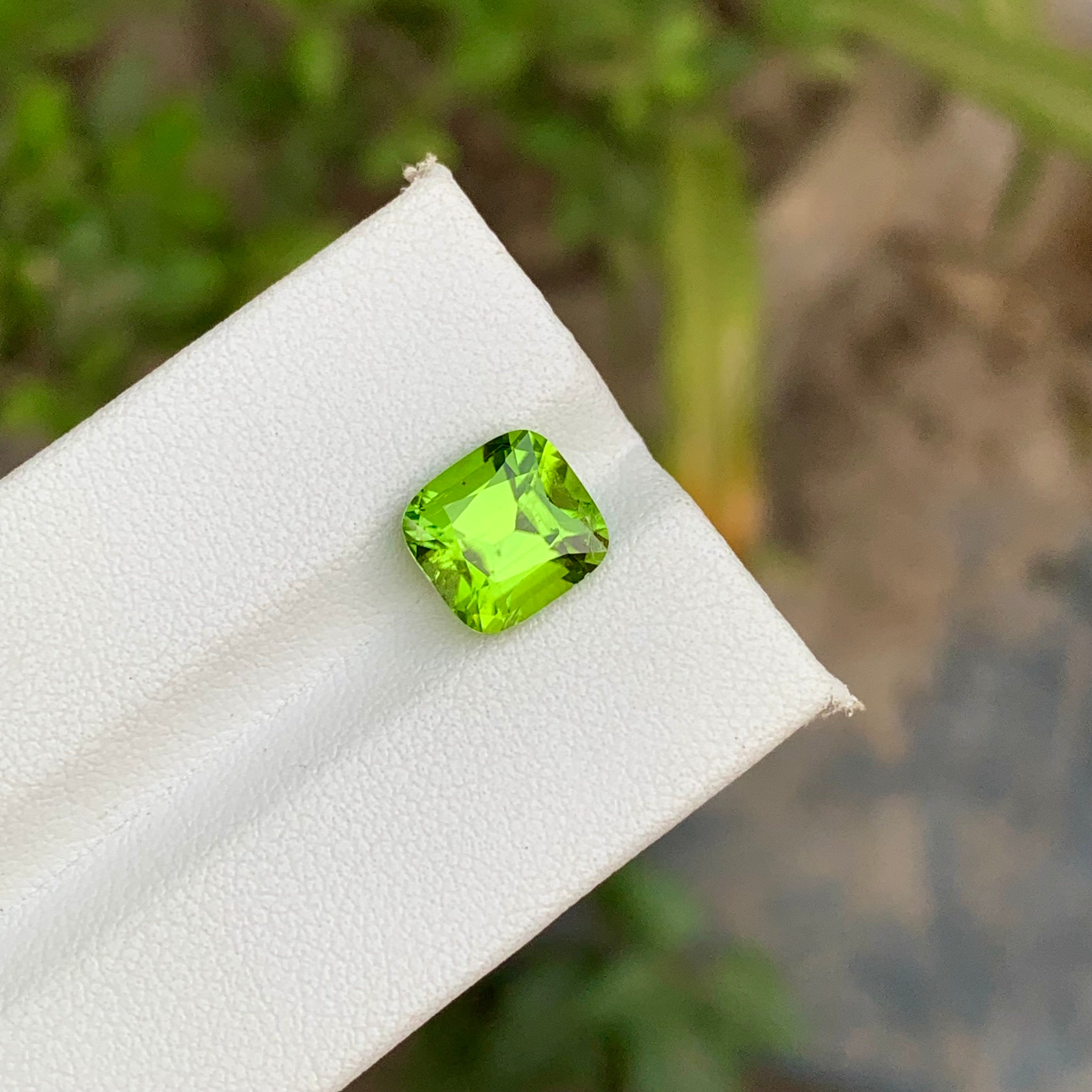 3.45 Carats Loose Apple Green Peridot Natural Cushion Cut Stone From Pakistan